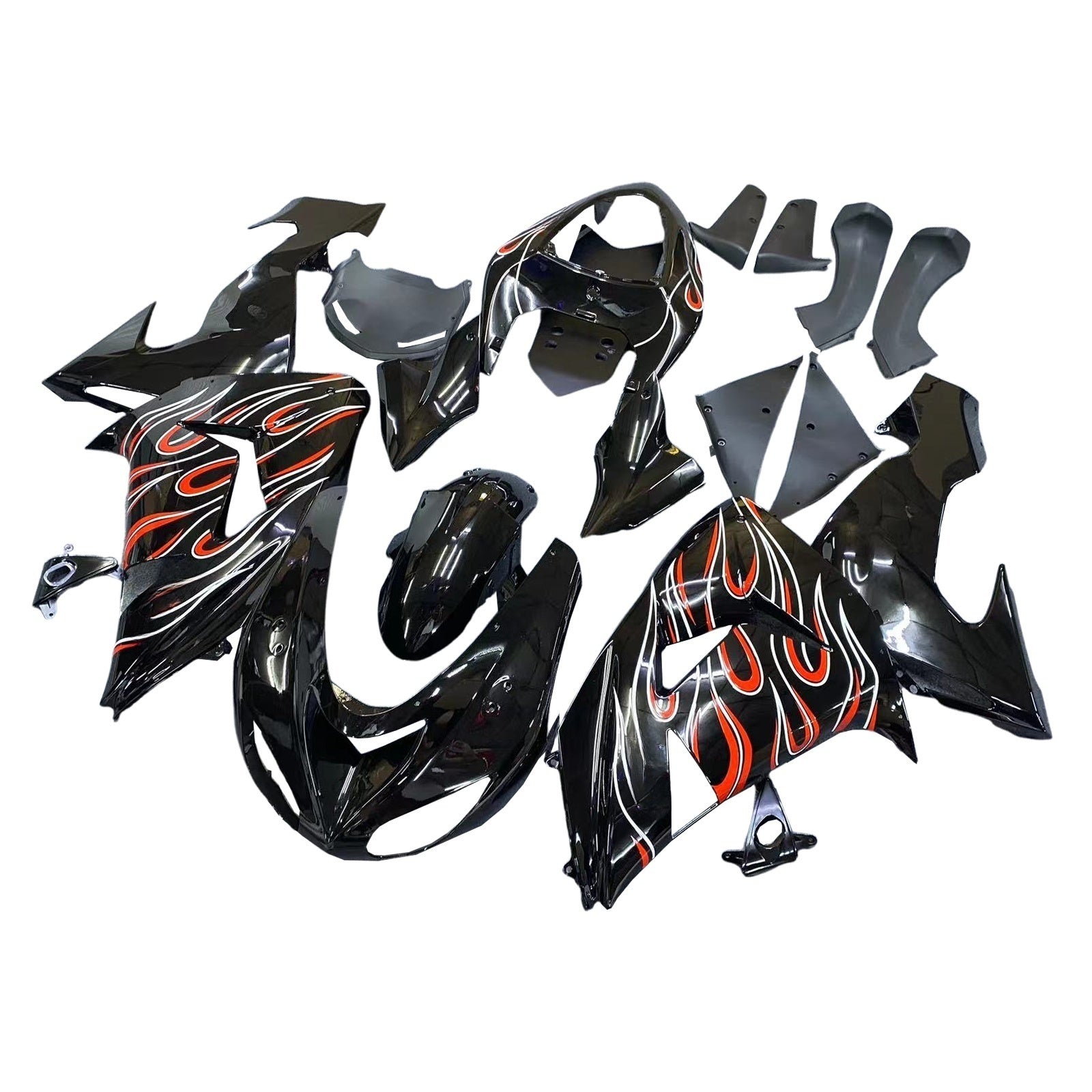 Fairings 2006-2007 Kawasaki ZX 10R Black Red Flame Generic