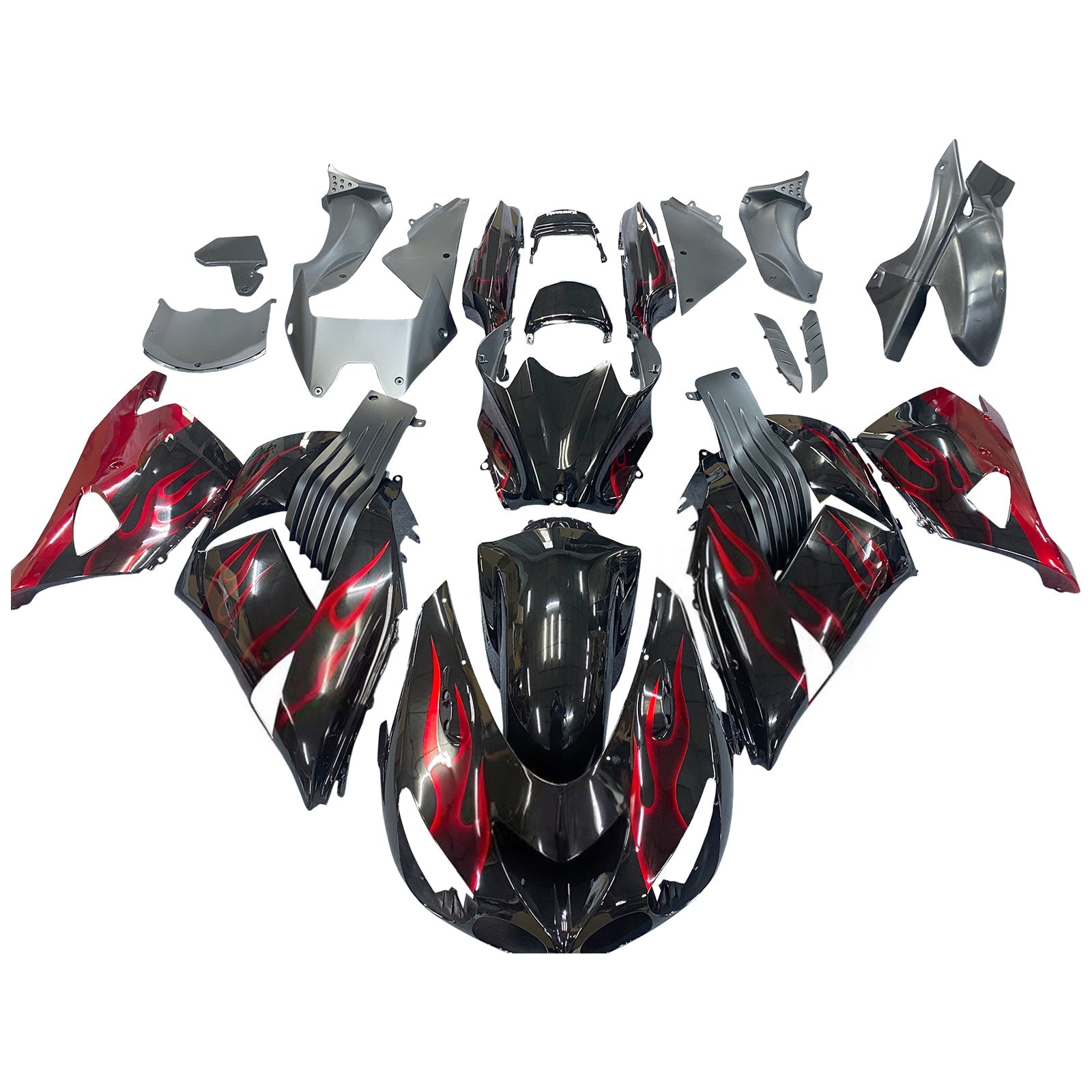 페어링 2006-2011 가와사키 ZX14R 블랙 &amp; 레드 플레임 닌자 제네릭