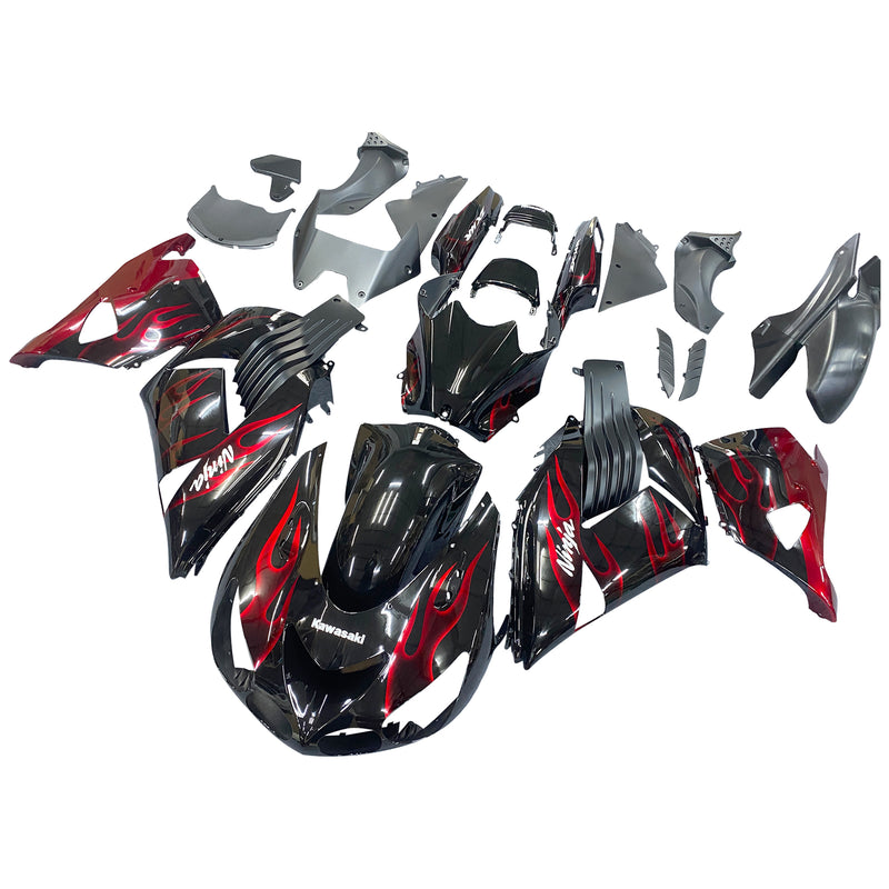 Fairings 2006-2011 Kawasaki ZX14R Black & Red Flame Ninja  Generic