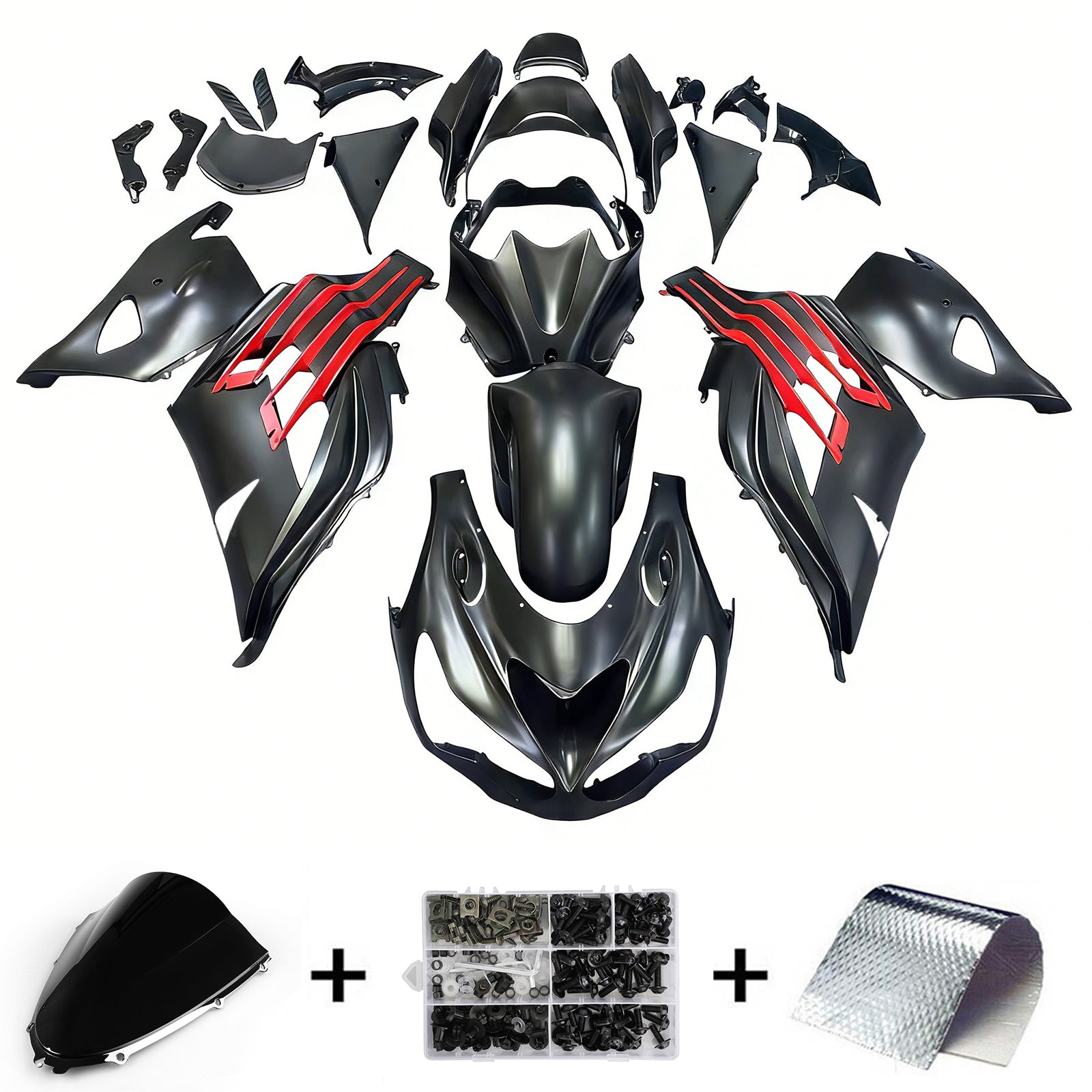 Fairings Plastics 2012-2022 Kawasaki ZX14R Ninja Black Red Generic