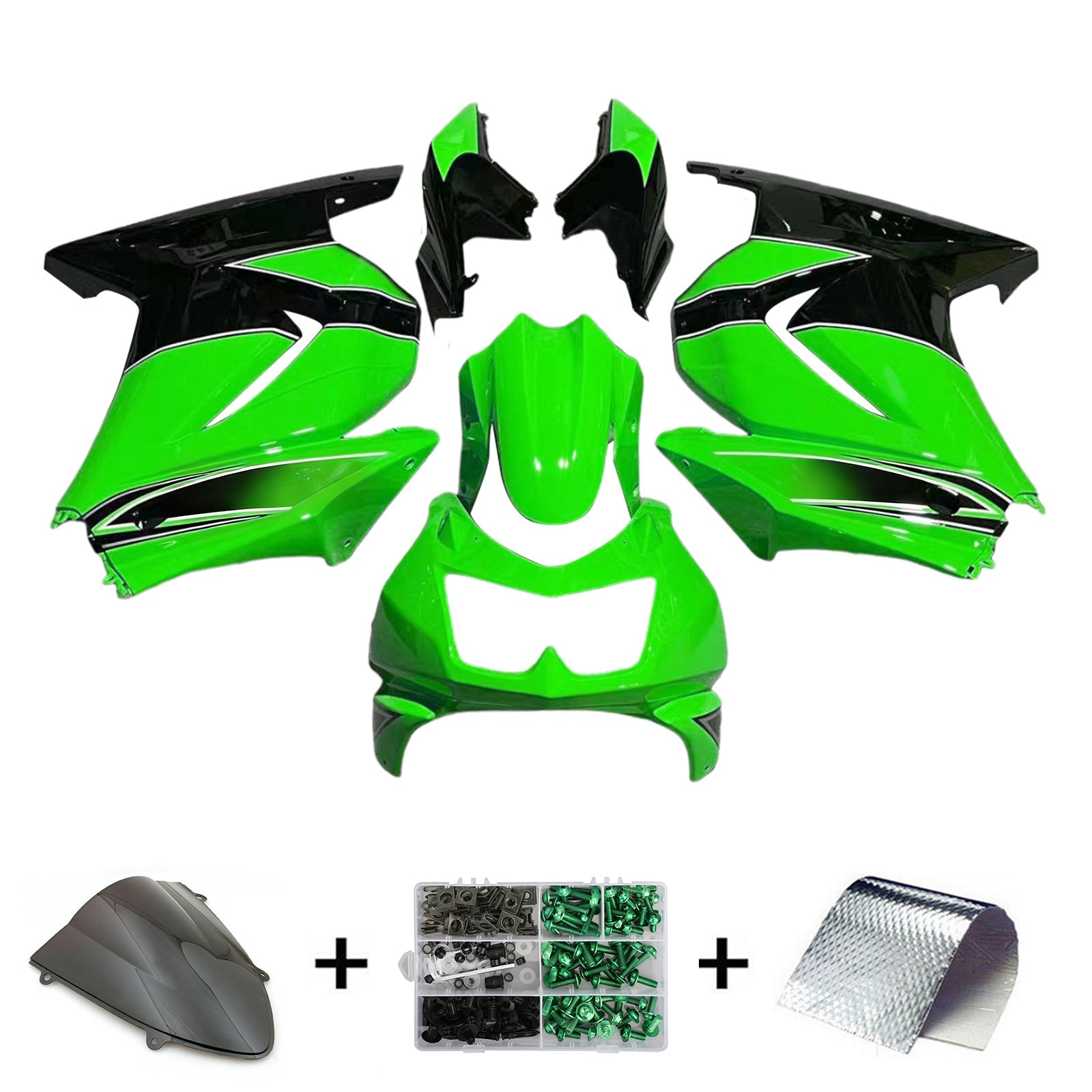 Fairings 2008-2012 Kawasaki ZX250R EX250 Green Black Ninja ZX250 Generic