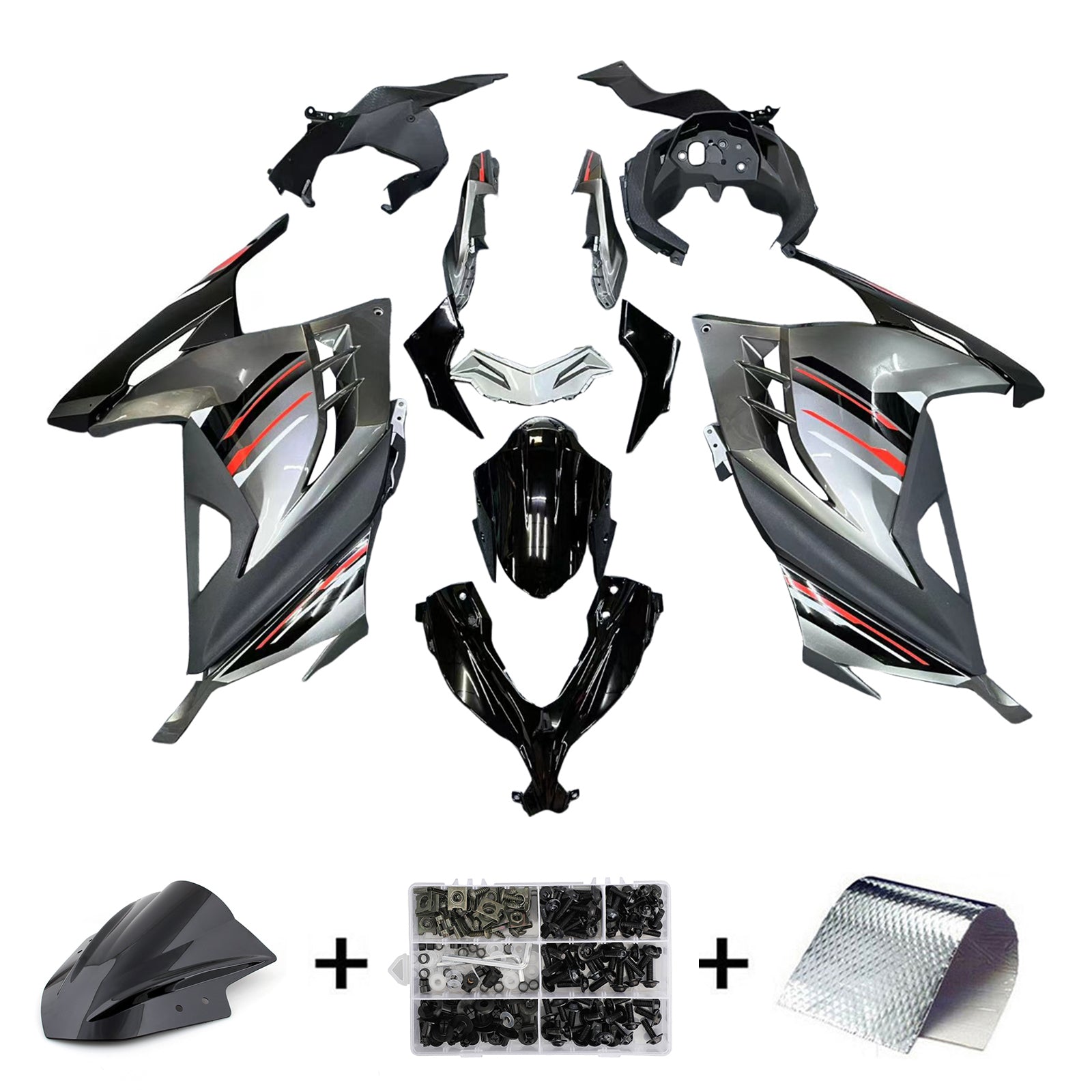 Fairings 2013-2024 Plastics Kawasaki Ninja 300R EX300R Grey Black Ninja Generic