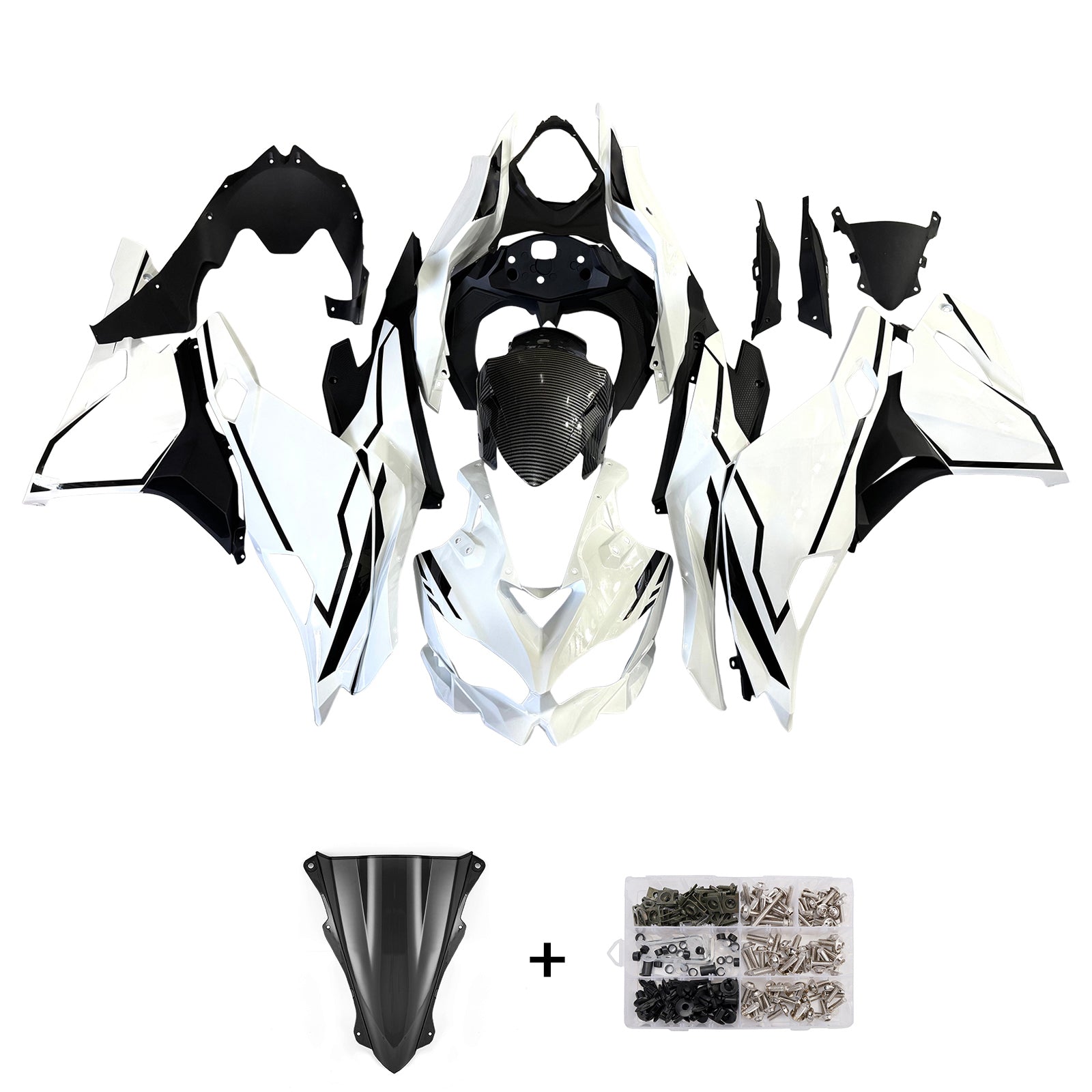 Black White Injection Fairing Kit fit For Kawasaki Ninja ZX-25R ZX-4R ZX-4RR 2019-2026