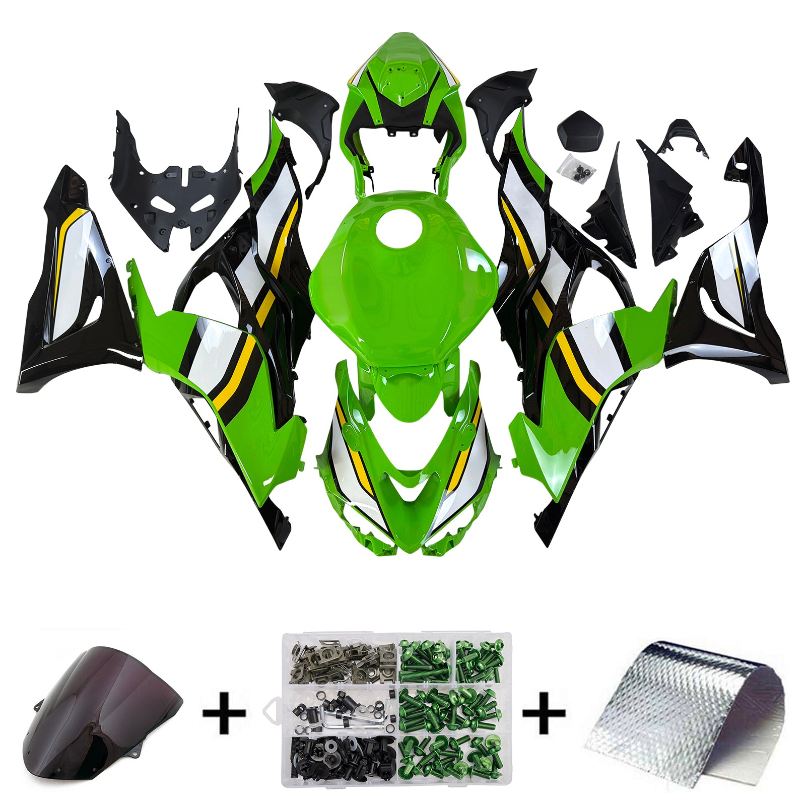2024-2025 Kawasaki ZX6R Green White Black Fairing Kit