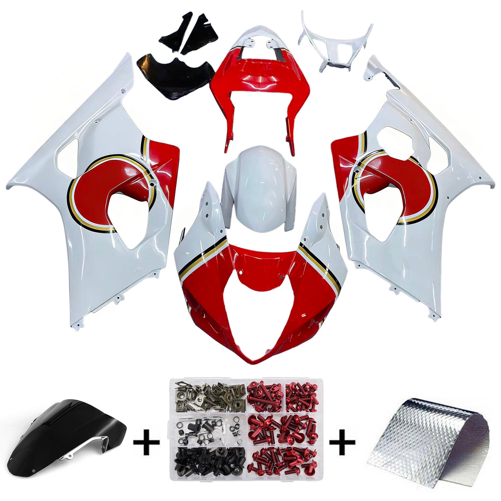 Fairings 2003-2004 Suzuki GSXR 1000 White and Red Lucky Strike  Generic
