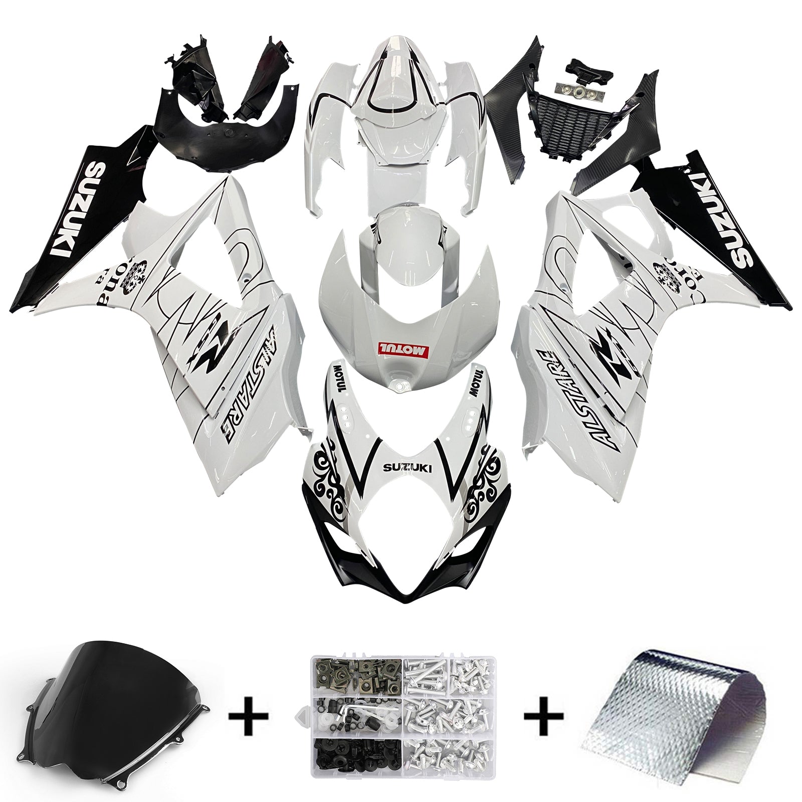 Fairings 2007-2008 Suzuki GSXR 1000 White Black Alstare