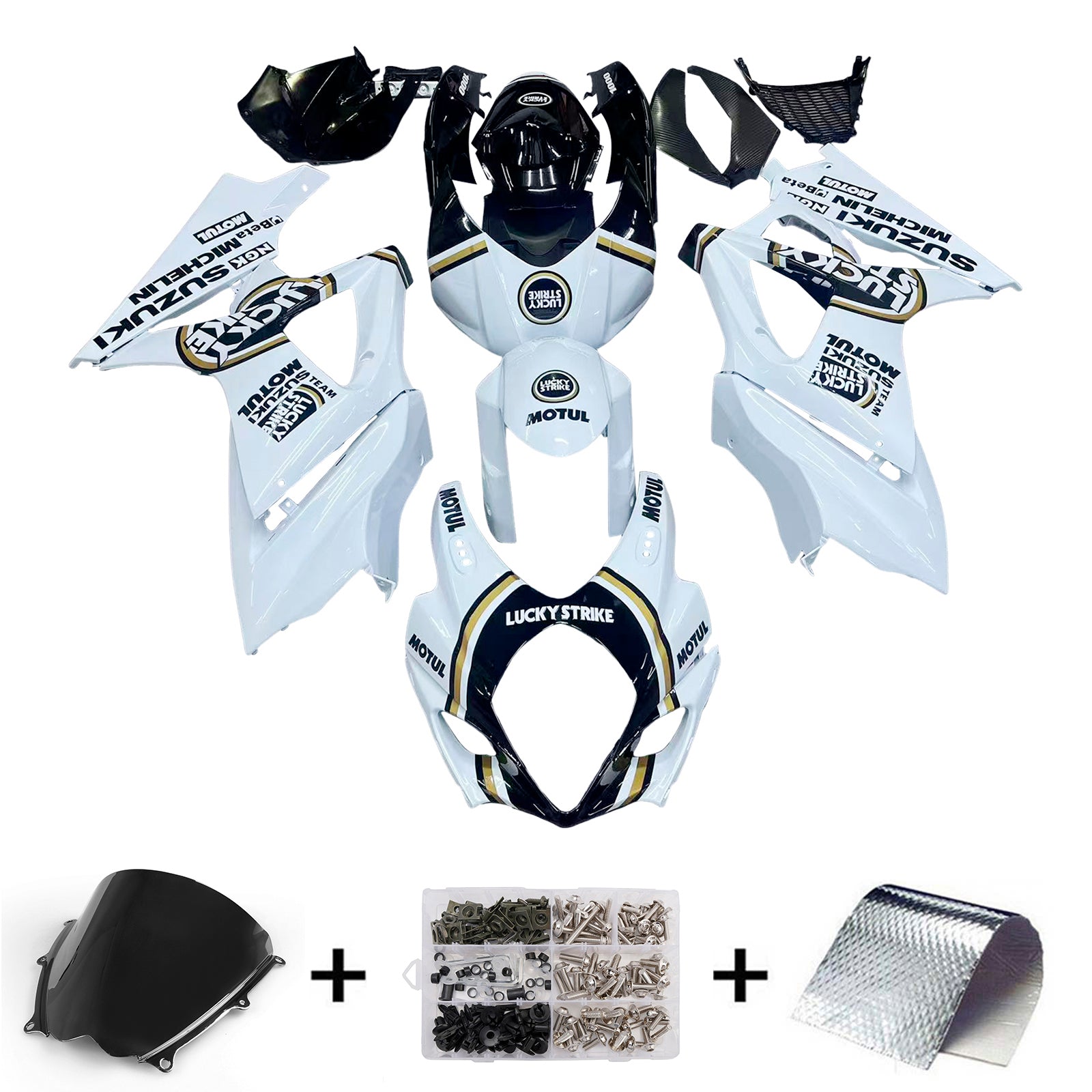 Fairings 2007-2008 Suzuki GSXR 1000 White Black Gold Lucky Strike  Generic