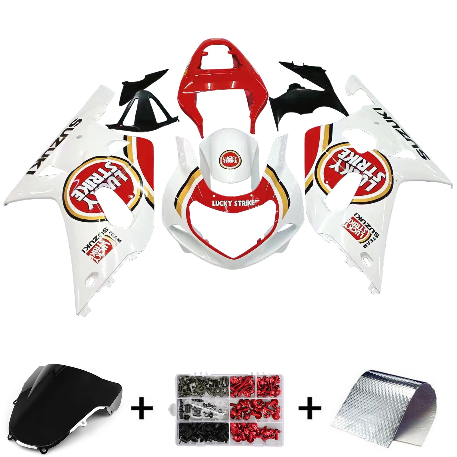 Carenadosg 2001-2003 Suzuki GSXR 600 Blanco y Rojo Lucky Strike Racin Genérico