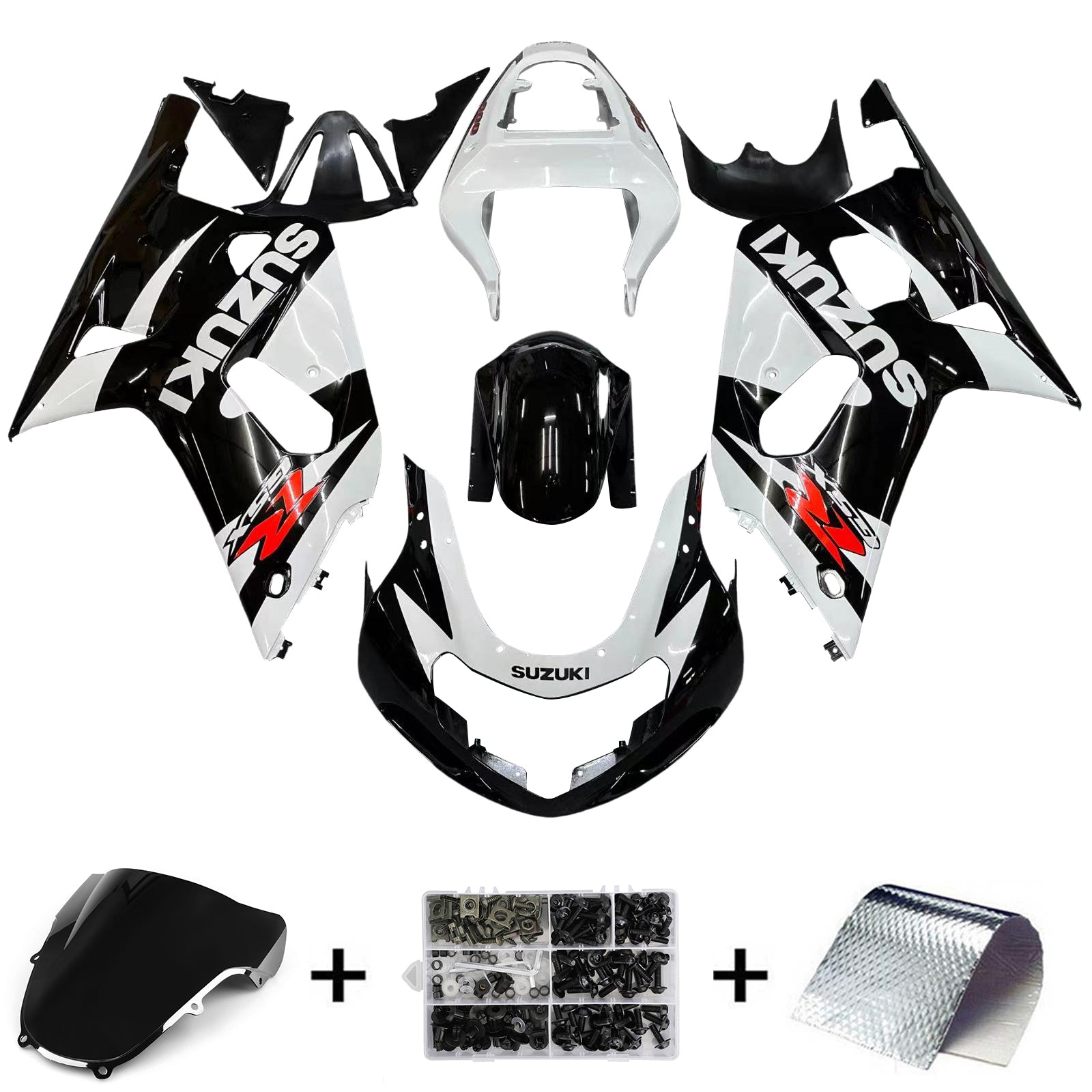 Fairings 2001-2003 سوزوكي GSXR 600 أبيض وأسود GSXR