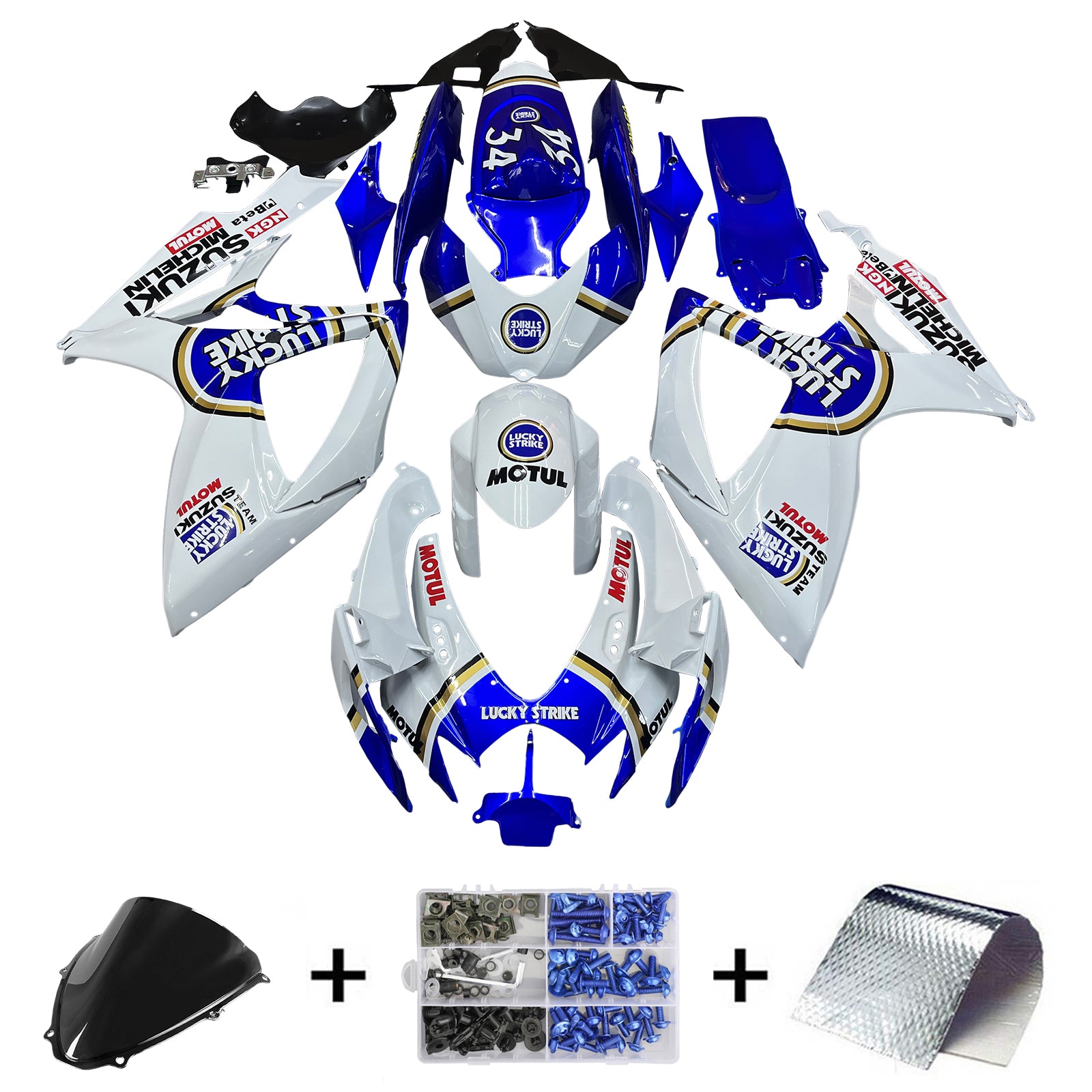 Fairings 2006-2007 سوزوكي GSXR 600 750 أبيض أزرق لاكي سترايك عام