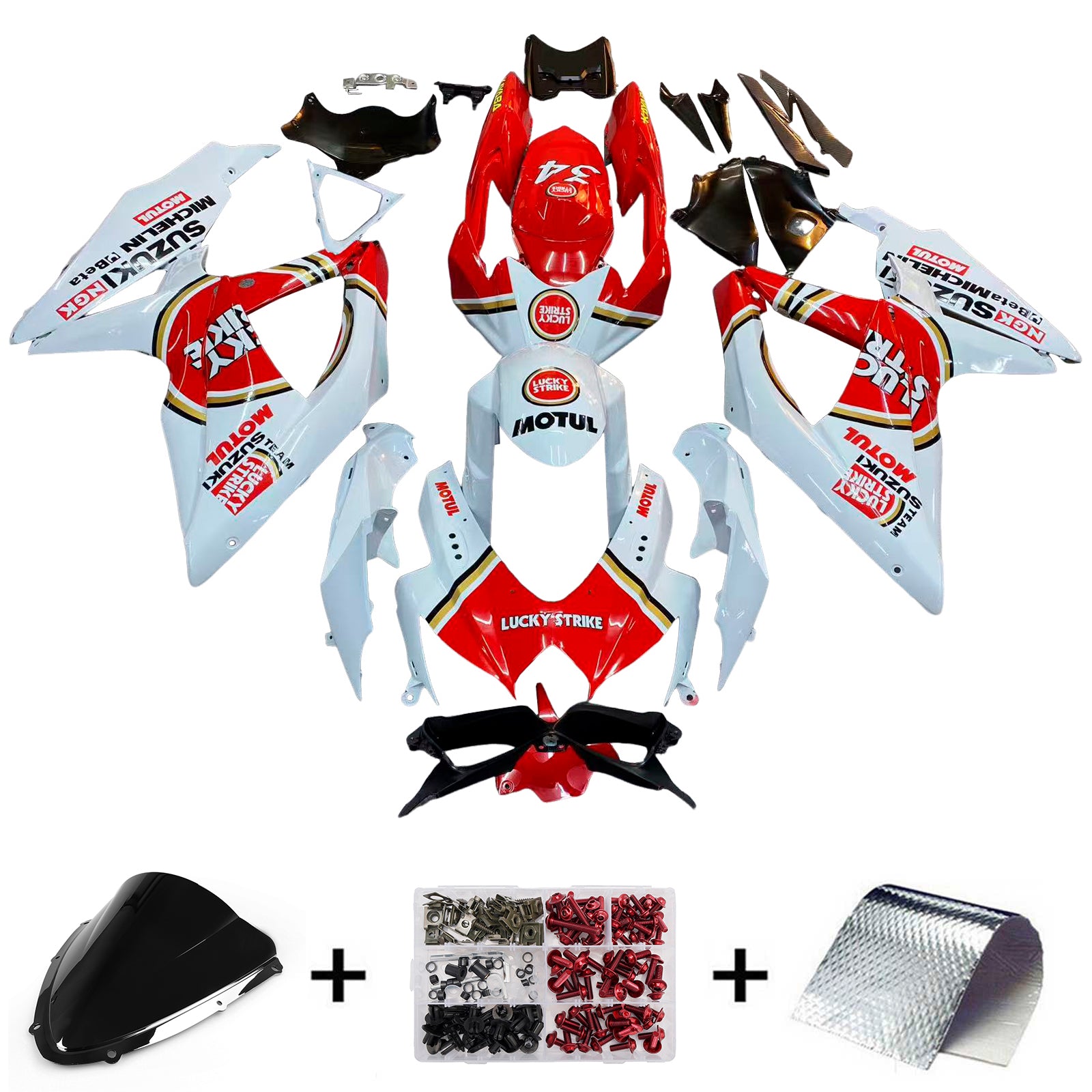 Fairings 2008-2010 Suzuki GSXR 600 750 White Red Lucky Strike  Generic