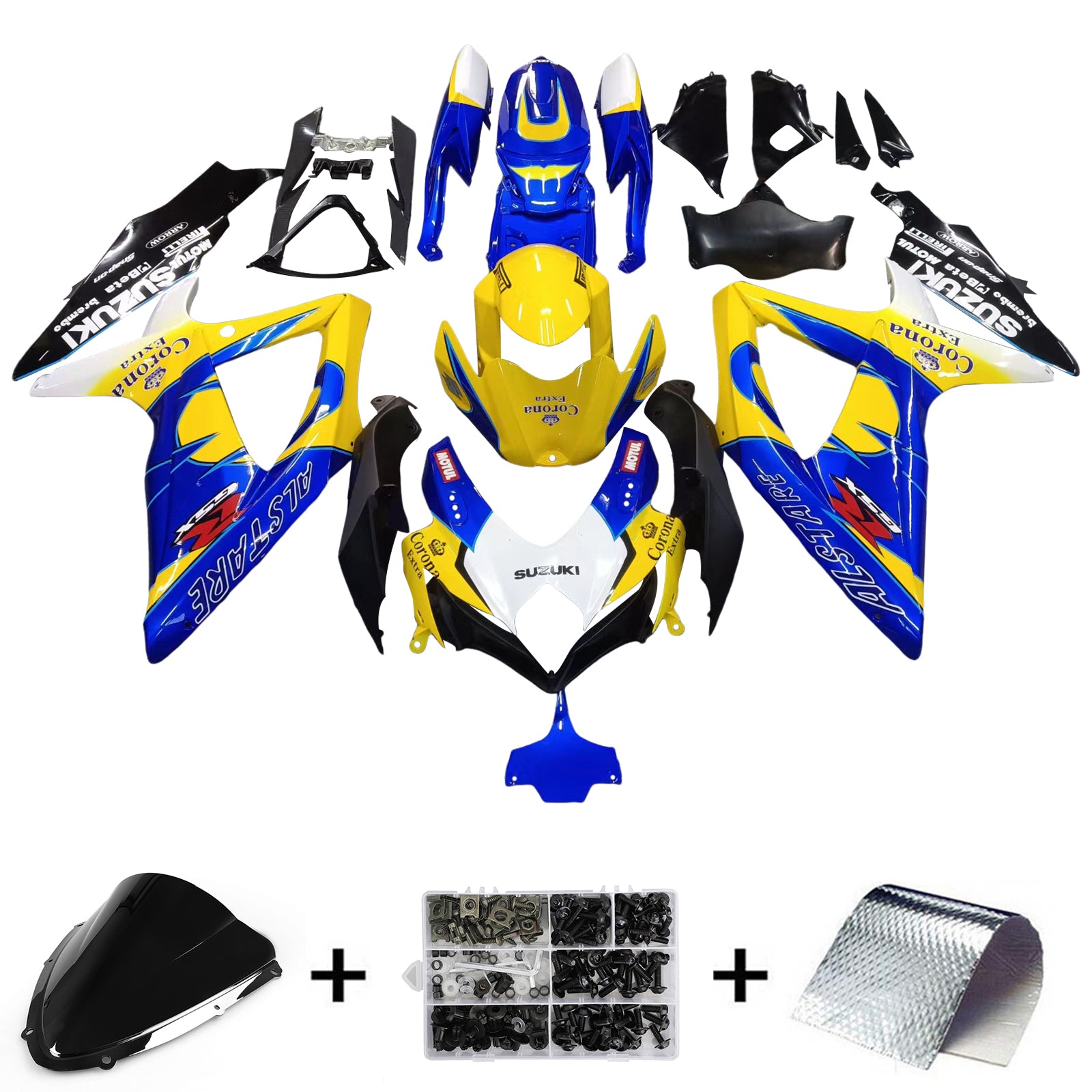 Fairings 2008-2010 سوزوكي GSXR 600 750 أصفر أزرق ألستير كورونا