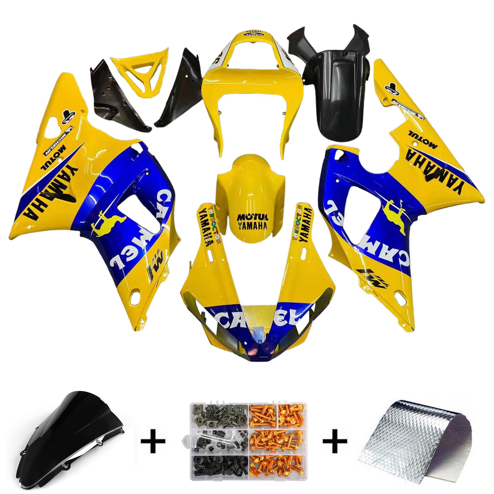 Fairings 2000-2001 Yamaha YZF-R1 Yellow Blue No.46 Camel   Generic