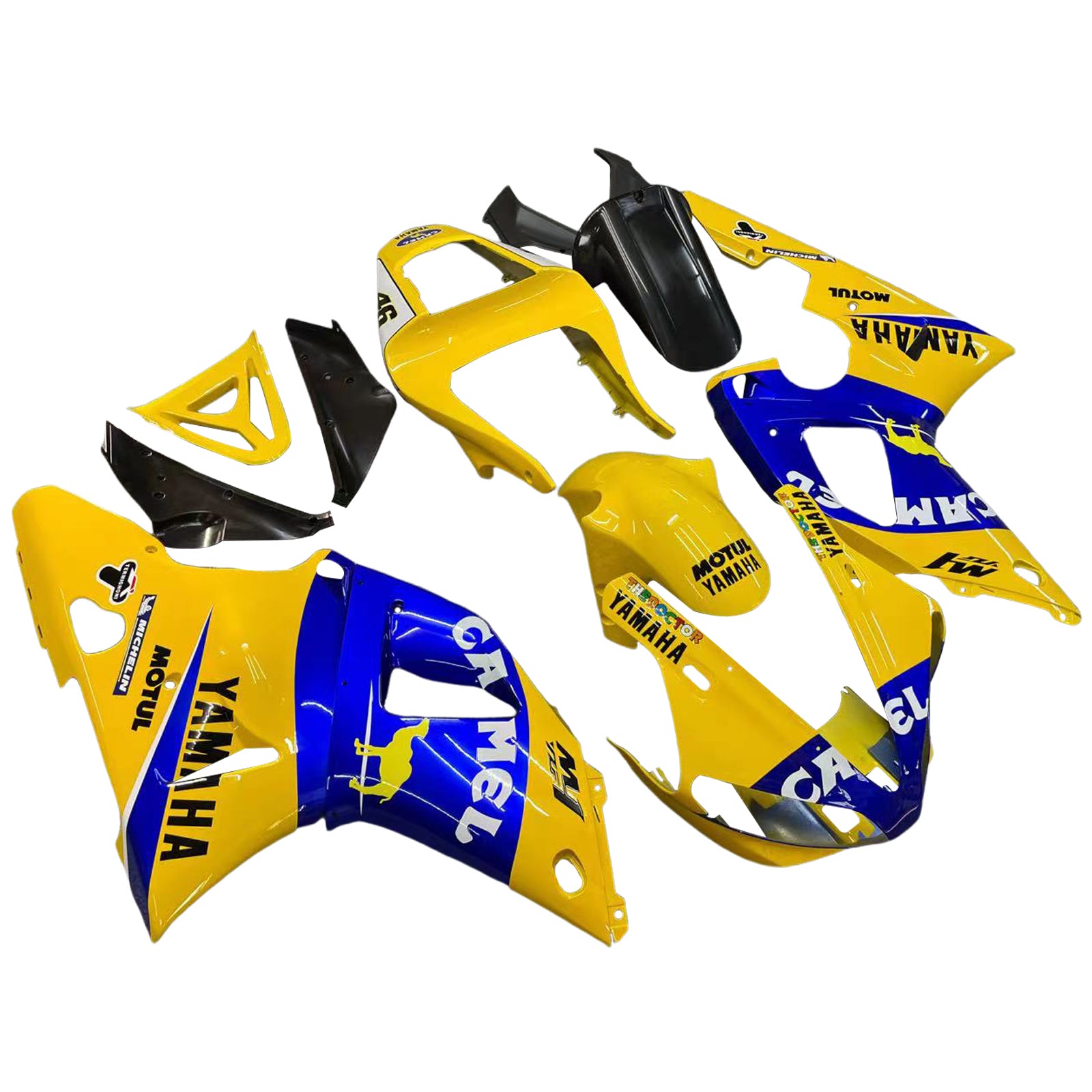 Fairings 2000-2001 Yamaha YZF-R1 Yellow Blue No.46 Camel   Generic