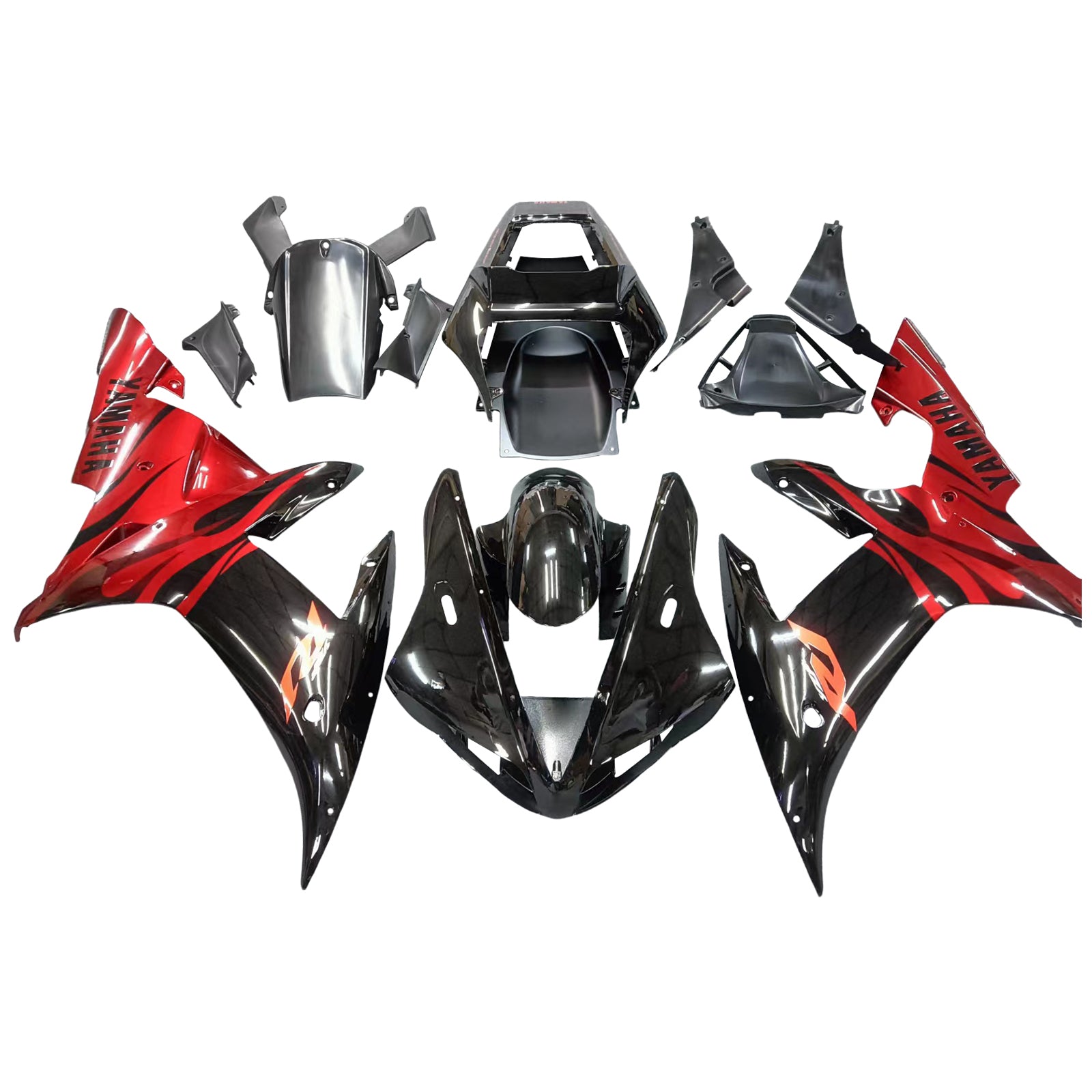 Fairings Yamaha YZF-R1 Black Red Tribal R1 Racing (2002-2003)