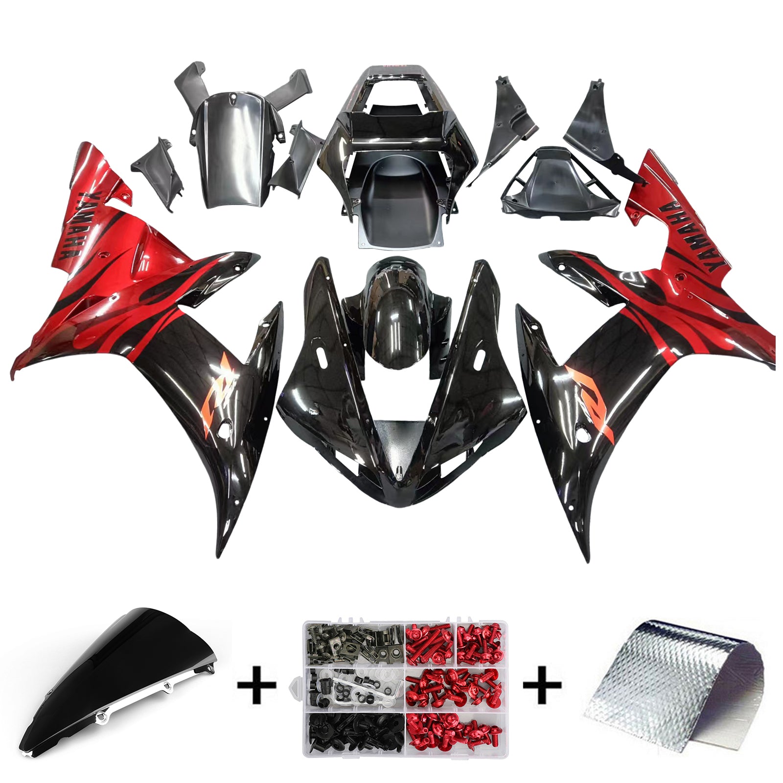 Fairings 2002-2003 Yamaha YZF-R1 Black Red Tribal R1