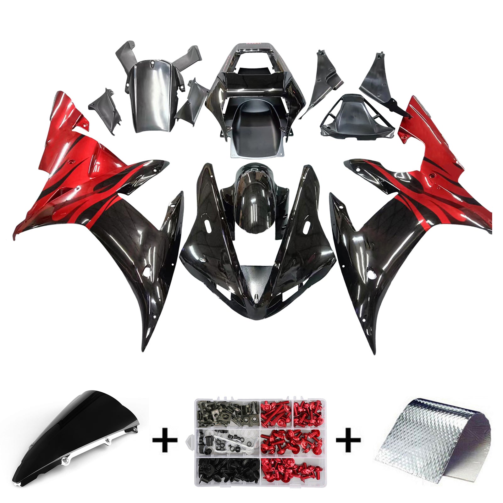 Fairings 2002-2003 Yamaha YZF-R1 Black Red Tribal R1