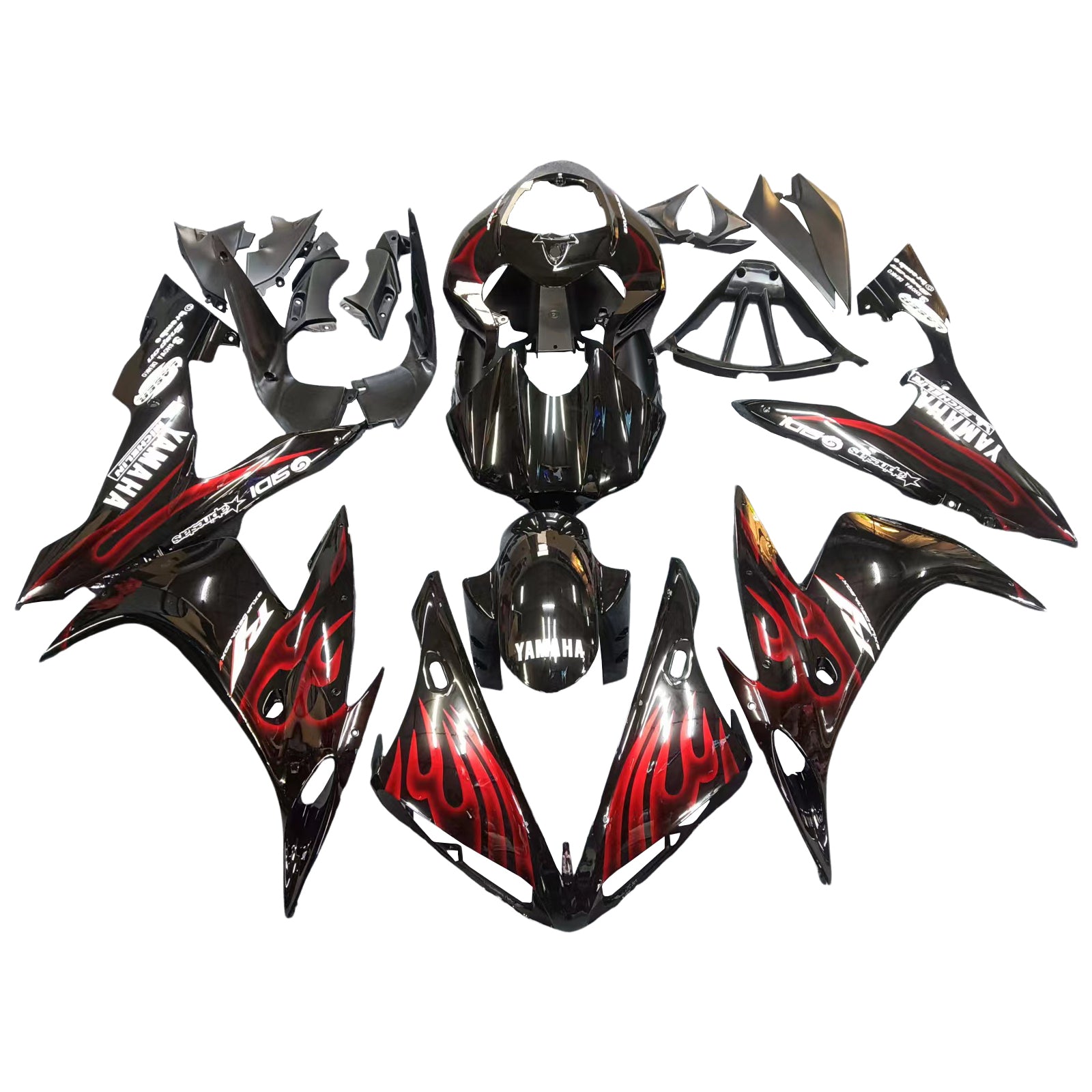 Fairings 2004-2006 ياماها YZF-R1 لهب أسود وأحمر R1