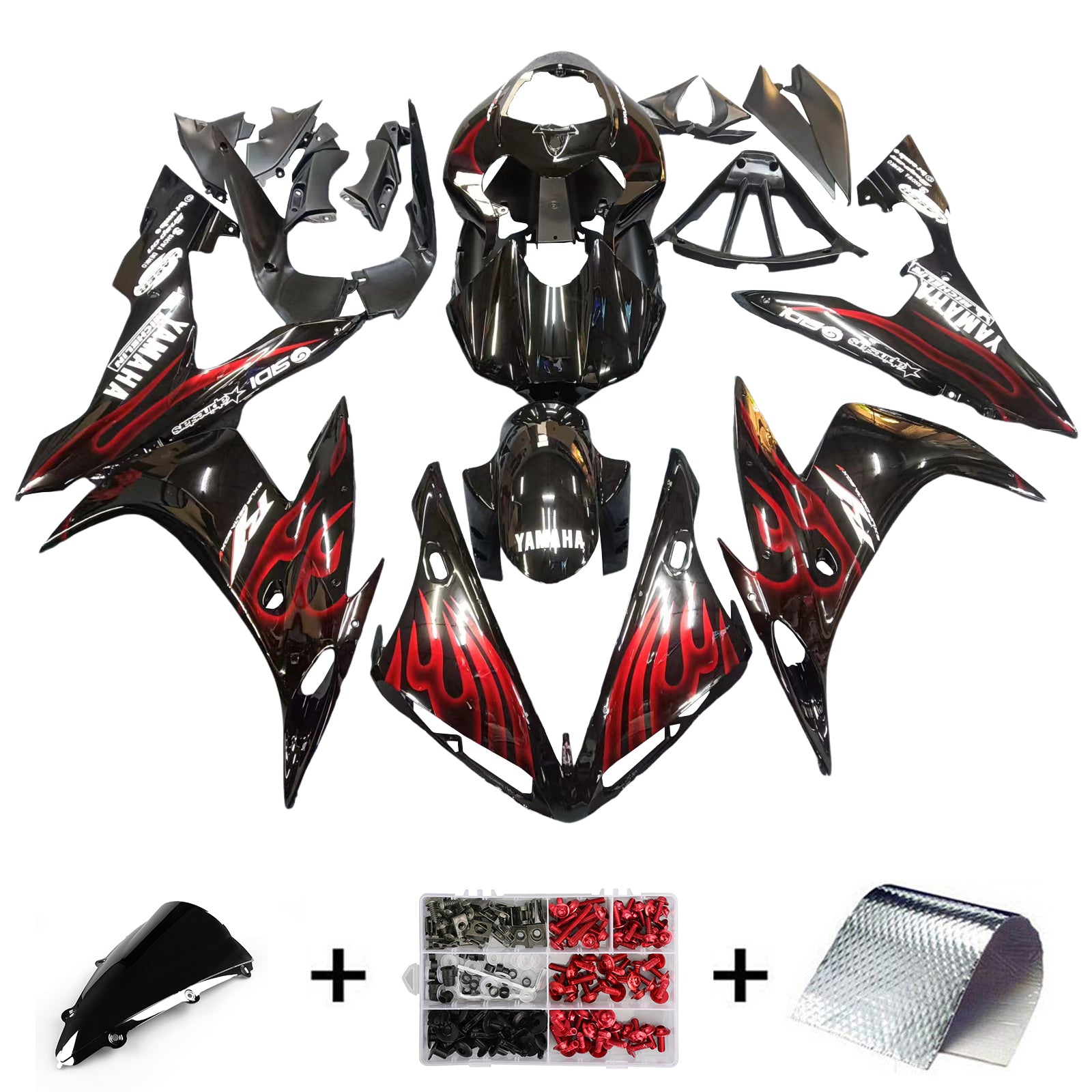 Fairings 2004-2006 Yamaha YZF-R1 Black & Red Flame R1