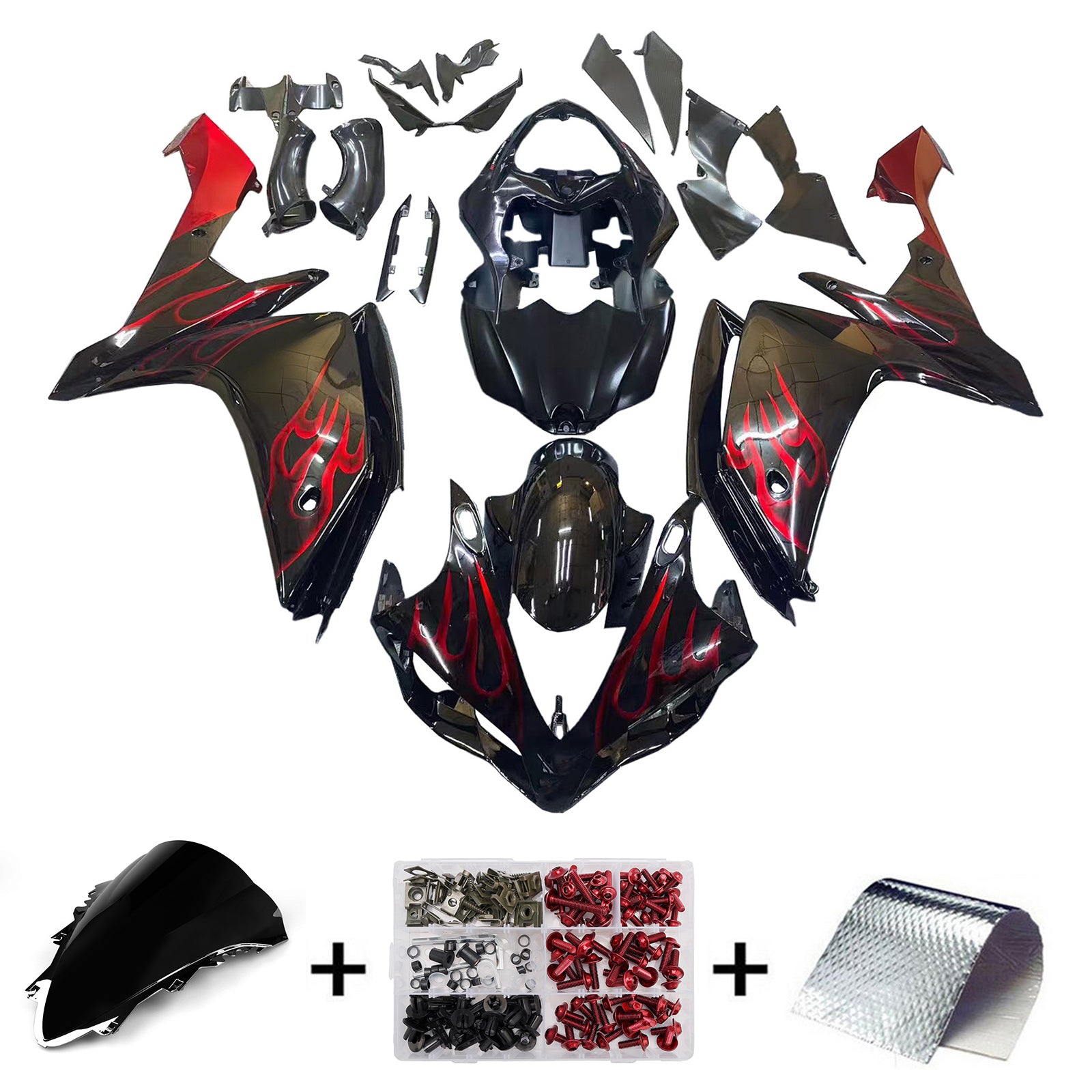 Fairings 2007-2008 Yamaha YZF-R1 Black & Red Flame  R1  Generic