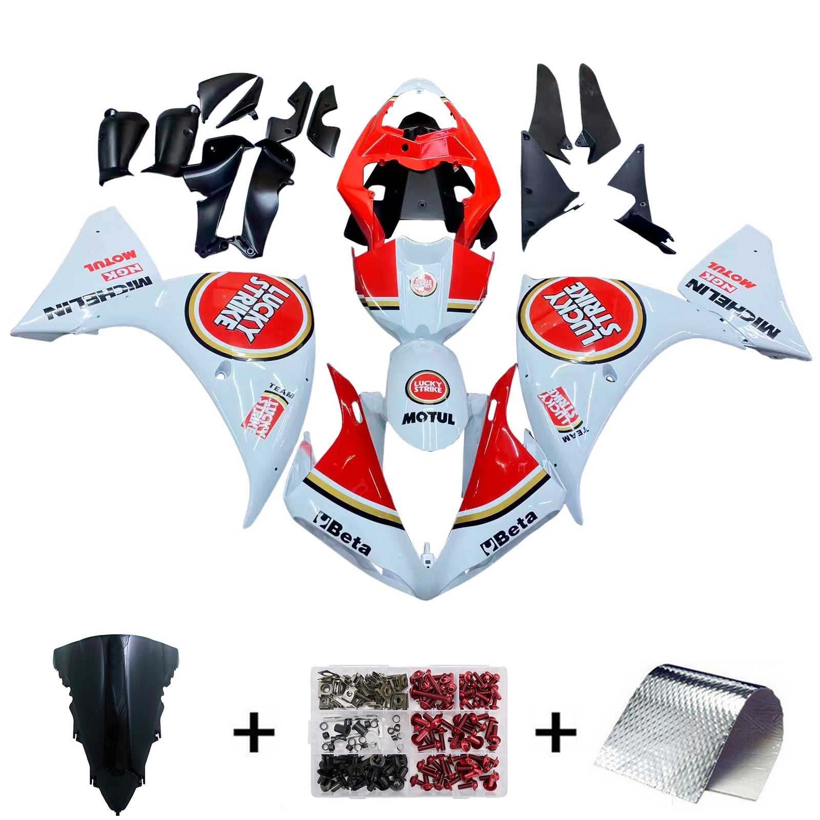 Fairings 2009-2011 Yamaha YZF-R1 White Red Lucky Strike R1  Generic