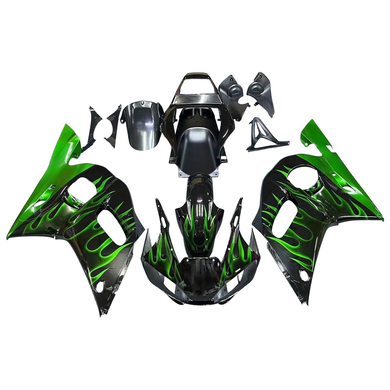 Carenados 1998-2002 Yamaha YZF-R6 Black &amp; Green Flame R6 Racing Generic