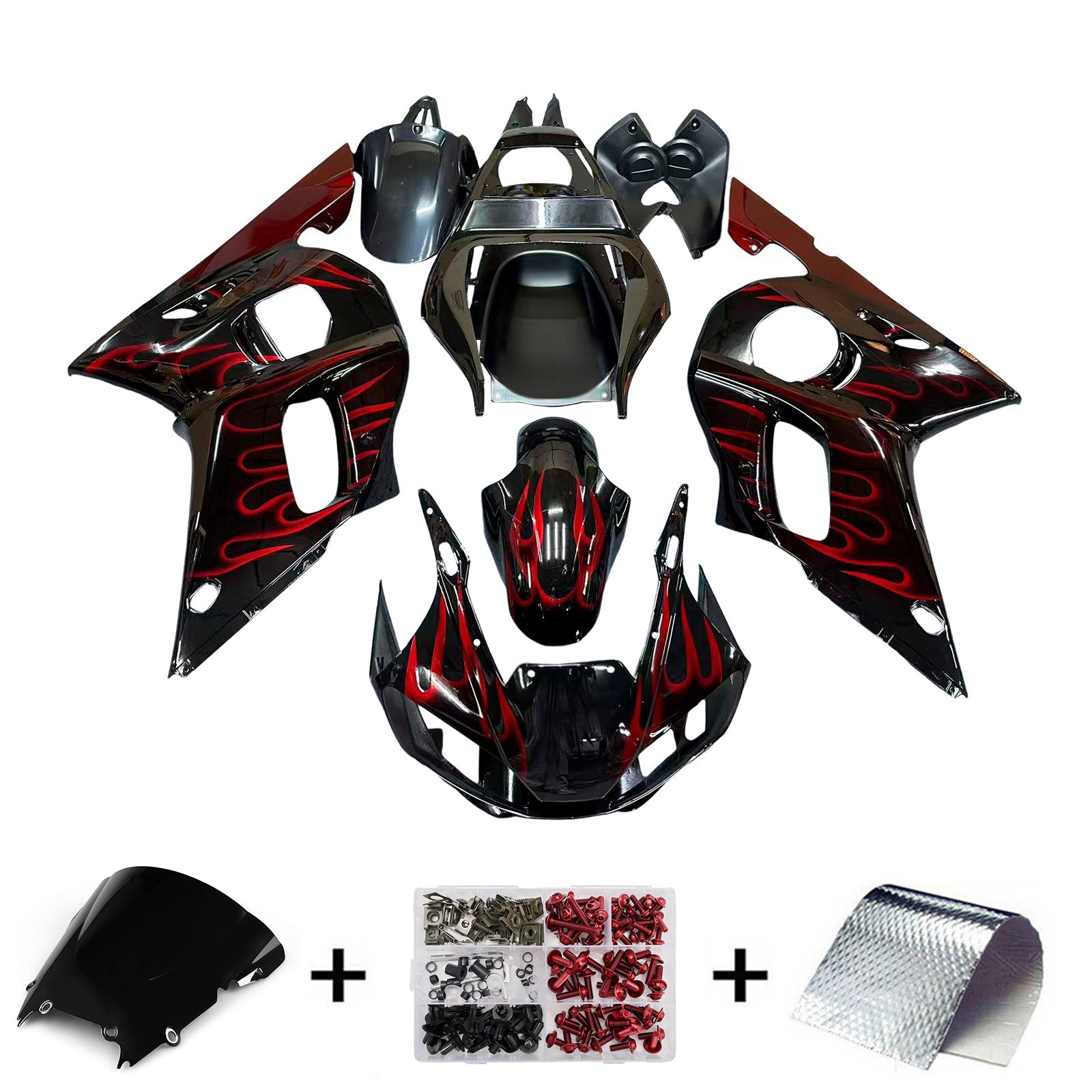 Fairingsr 1998-2002 Yamaha YZF-R6 Black & Red Flame R6 Generic