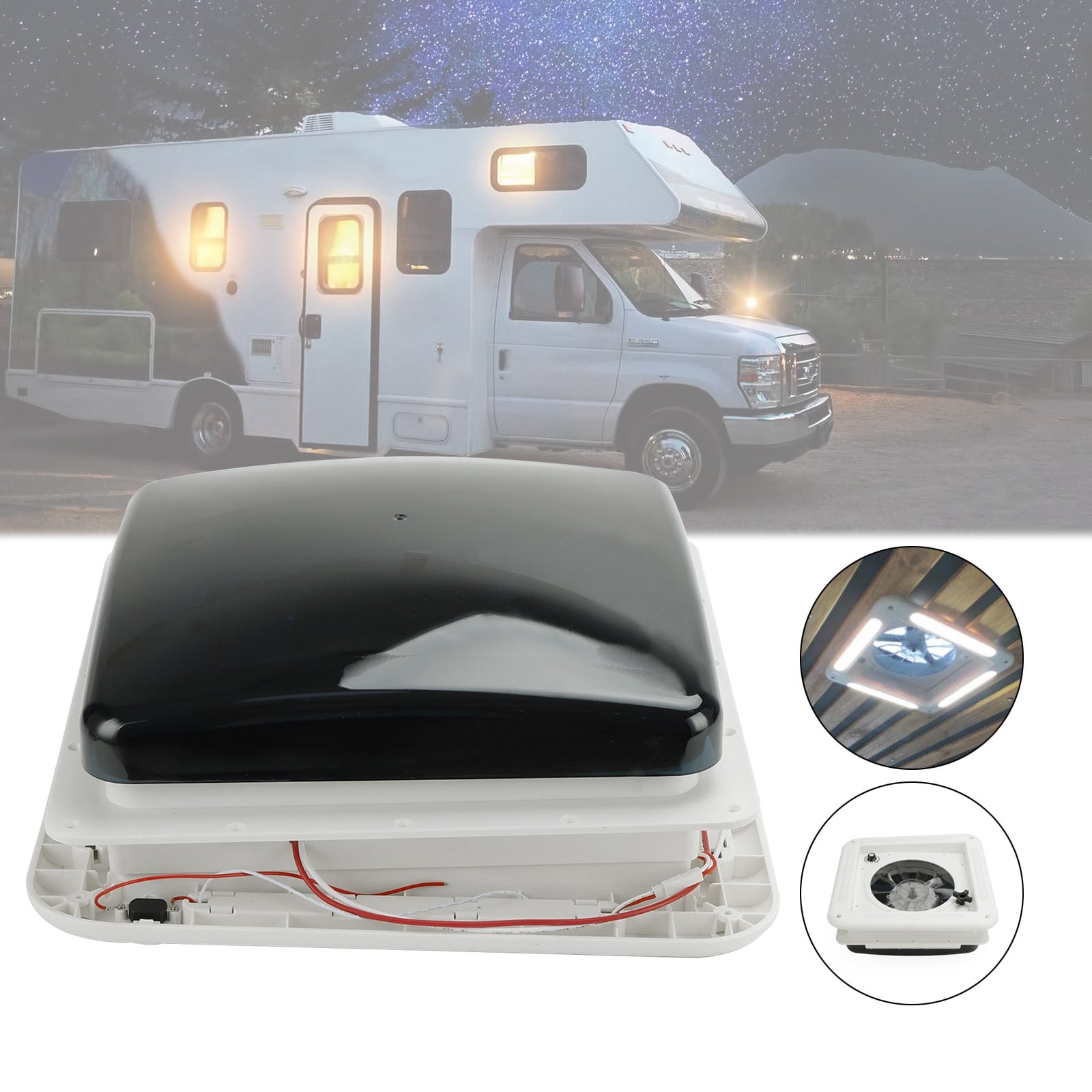 11 "RV Caravan Roof Vent 3-Speed ​​Motor RV Fan 12V كوة مع ضوء LED