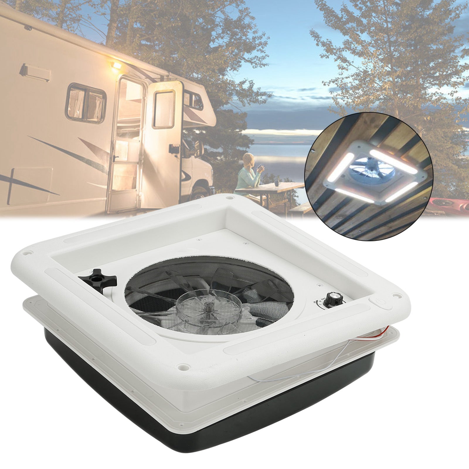 11 "RV Caravan Roof Vent 3-Speed ​​Motor RV Fan 12V كوة مع ضوء LED