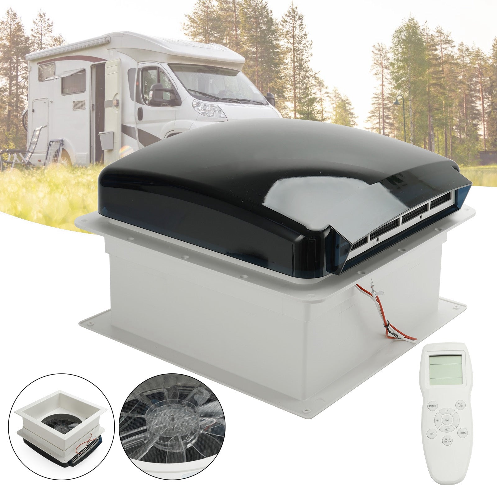 14" RV Caravan Roof Vent RV Fan 12V Skylight With Remote Control 10 Speeds