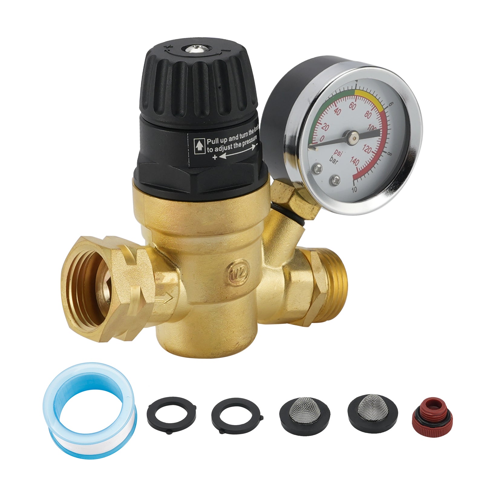 RV Water Pressure Regulator For RV Camper. Brass Lead-Free Adjustable