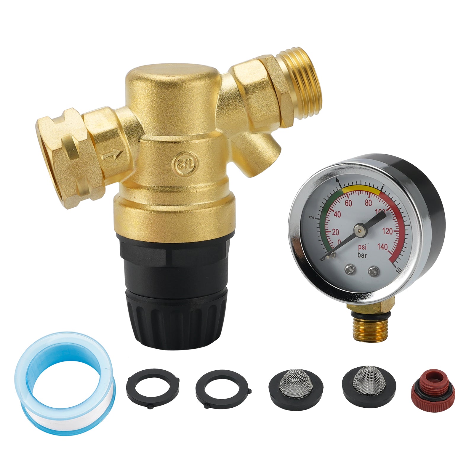 RV Water Pressure Regulator For RV Camper. Brass Lead-Free Adjustable