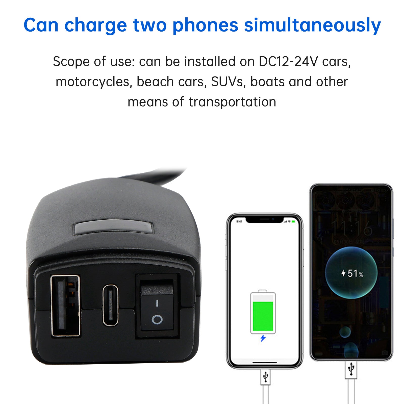 Motorcycle USB Super Fast Charger Handlebar Holder PD+QC3.0 Tpye-C Power Adapter