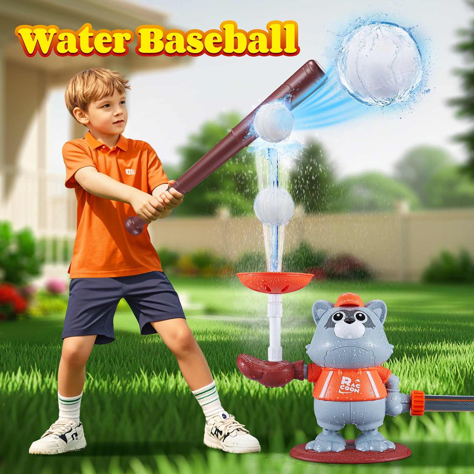 3In1 Lovely Shape Water Sprinkler With Baseball Play Toy Kid Outdoor Squirt Toy