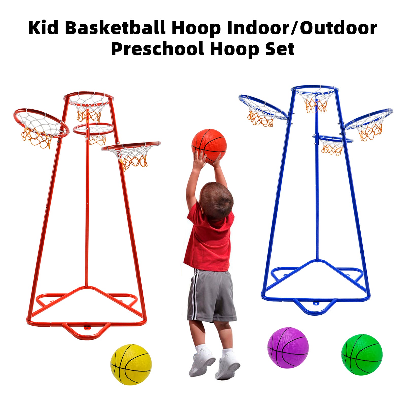 Early Learning 4 Hoop Kid Basketball Hoop Indoor/Outdoor Preschool Hoop Set