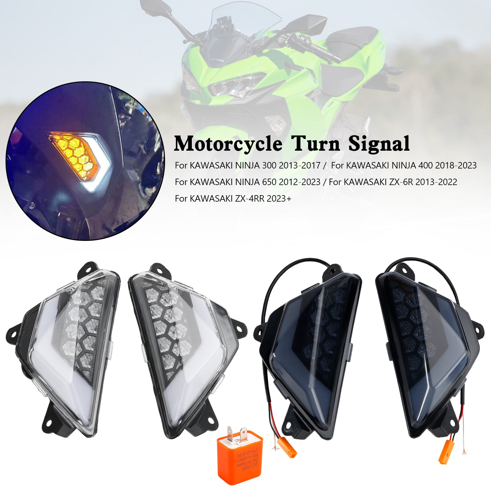 가와사키 닌자 300 400 650 ZX-6R ZX-4RR 2013+ LED 전면 방향 지시등