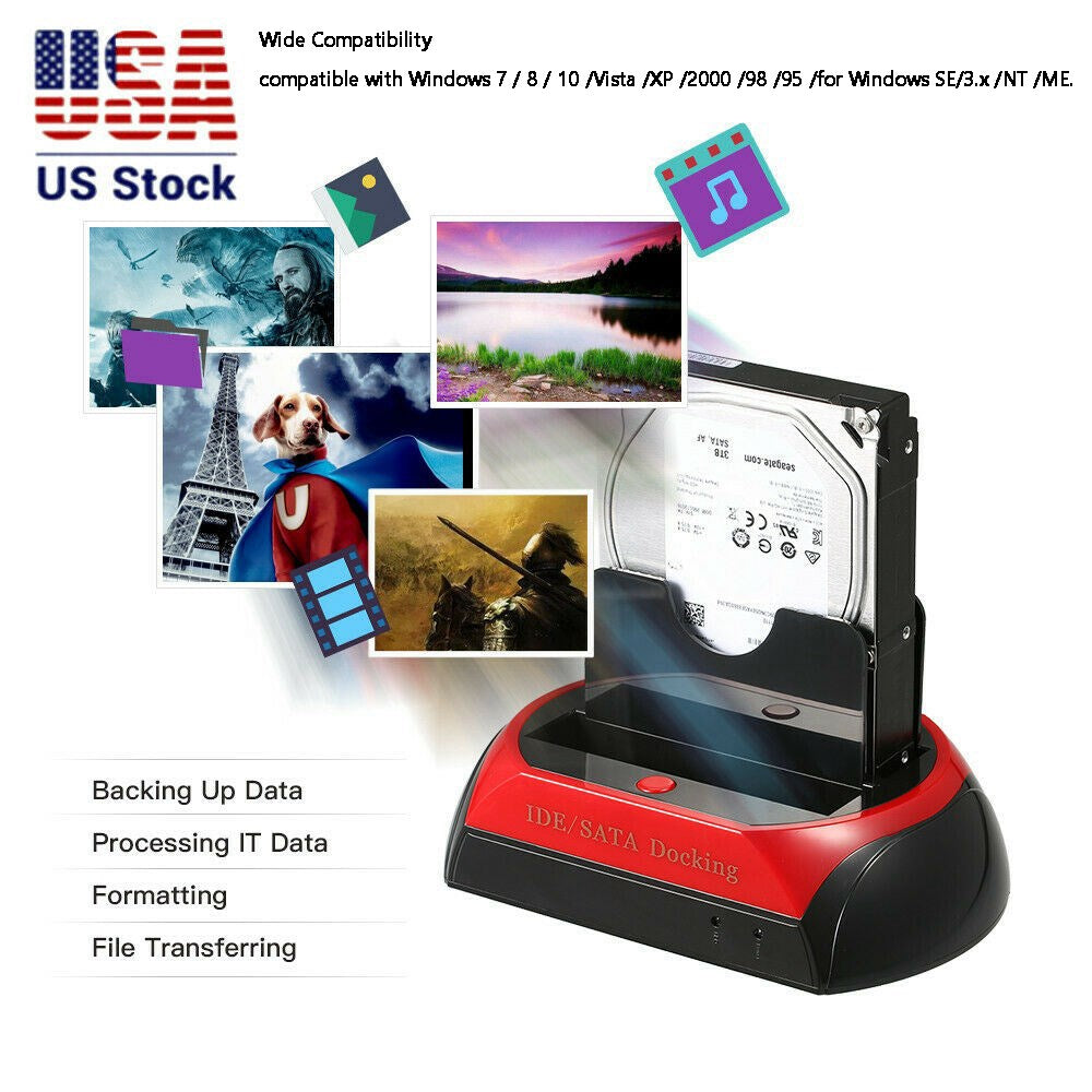 2.5" 3.5" USB 2.0 to IDE/SATA Reader External Hard Drive Dock Station UK Plug