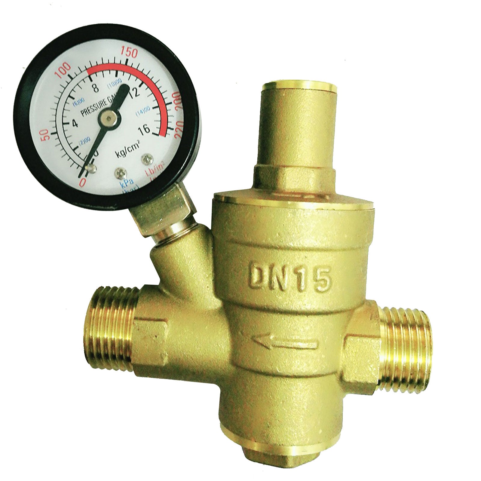 DN15 Adjustable Brass NPT 1/2" Water Pressure Regulator Reducer with Gauge Meter