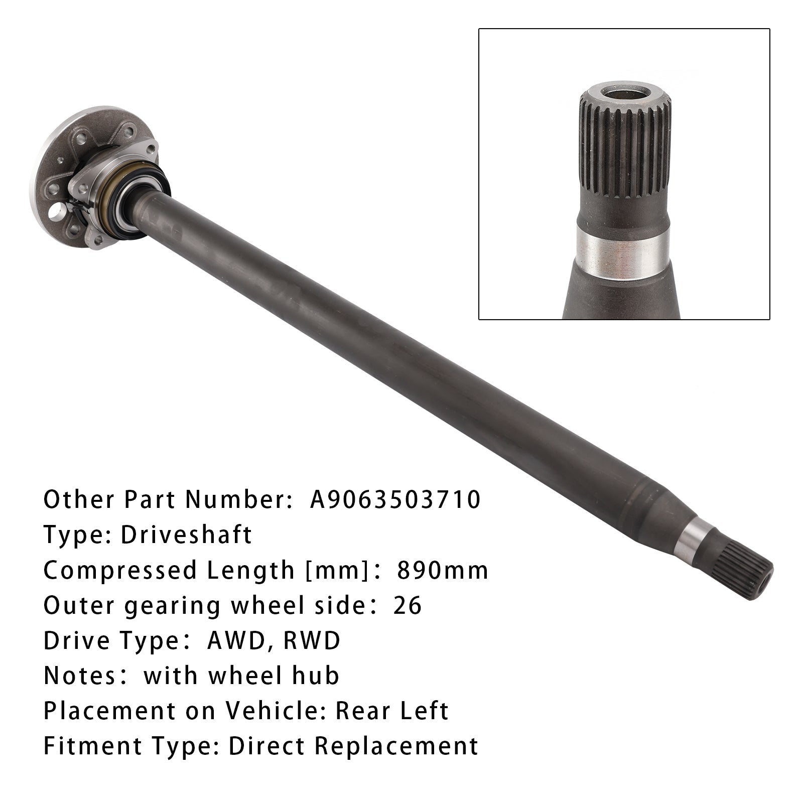 2006-2009 Mercedes-Benz Sprinter 3.5-T B906 318 CDI 3.0 Chassis Cab Rear Left Drive Shaft Propshaft A9063503710