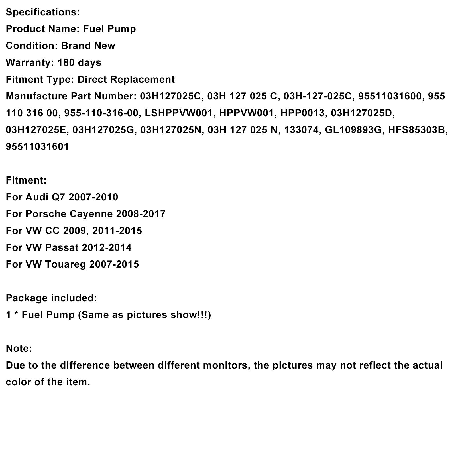2007-2010 Audi Q7 High Pressure Fuel Pump 03H127025C