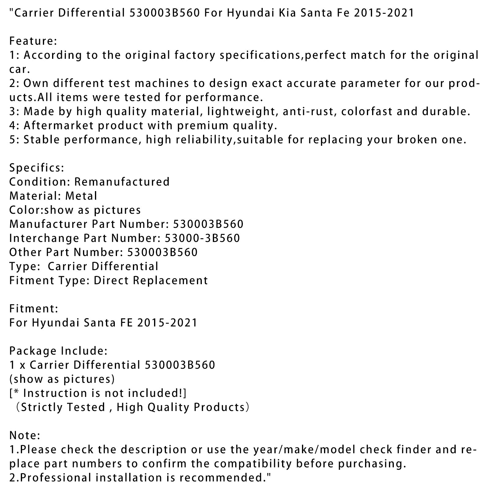 2015-2021 Hyundai Kia Santa Fe Carrier Differential 530003B560