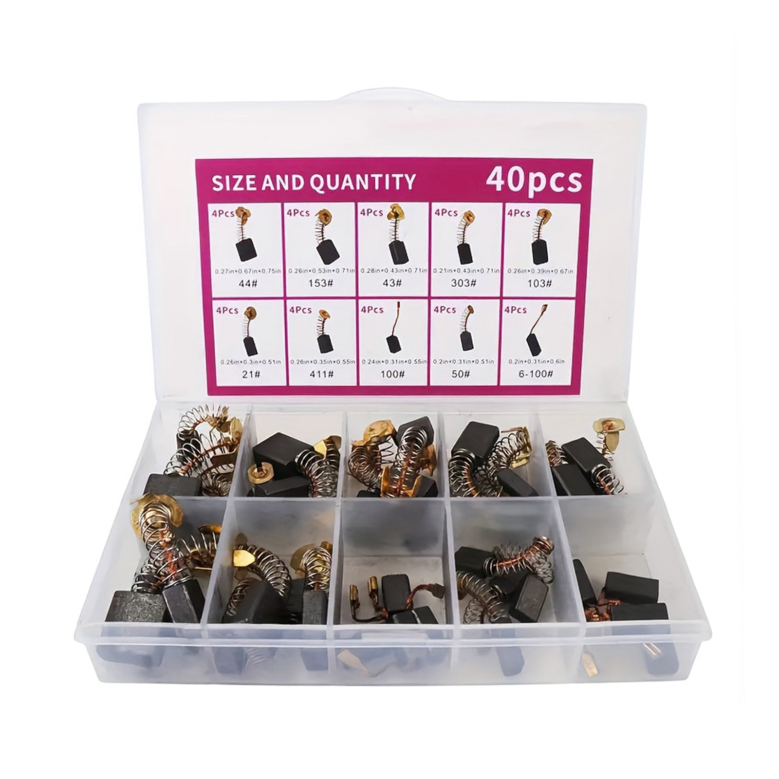 40Pcs Electric Motor Carbon Brushes 10 Sizes Replacement Repair Power Tool Part