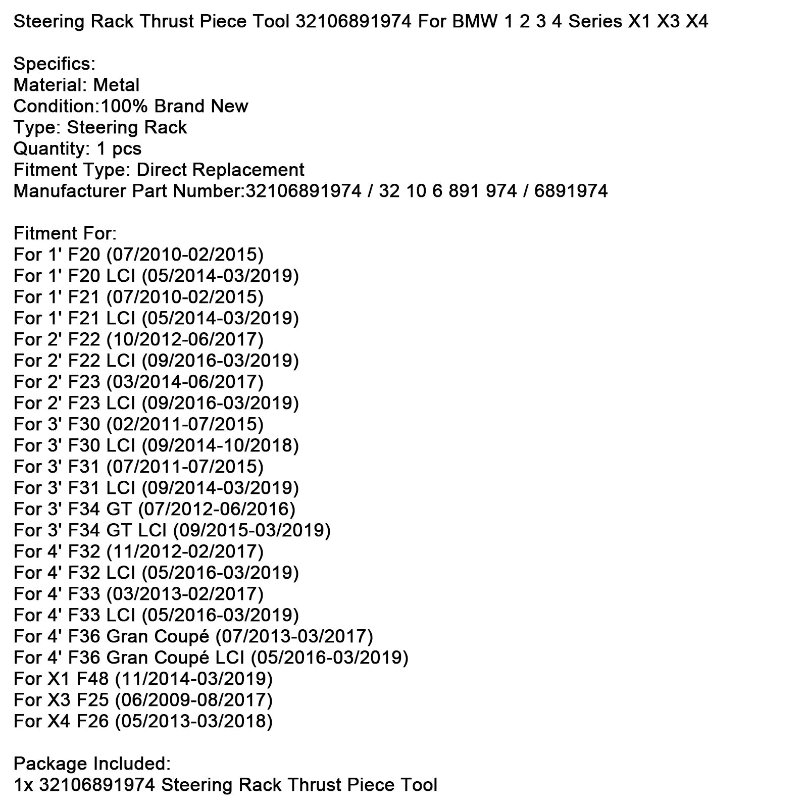 Steering Rack Thrust Piece Tool 32106891974 For BMW 1 2 3 4 Series X1 X3 X4