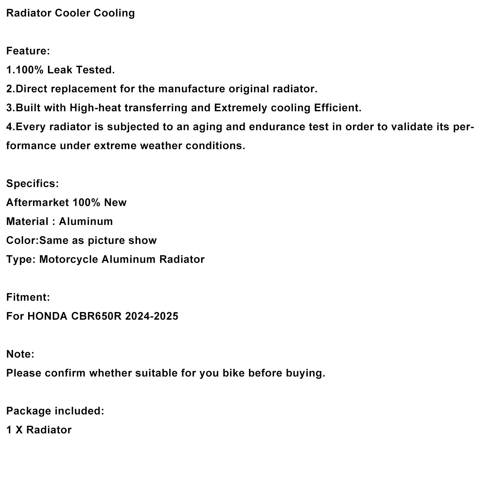 2024-2025 HONDA CBR650R Radiator Cooling Engine Cooler