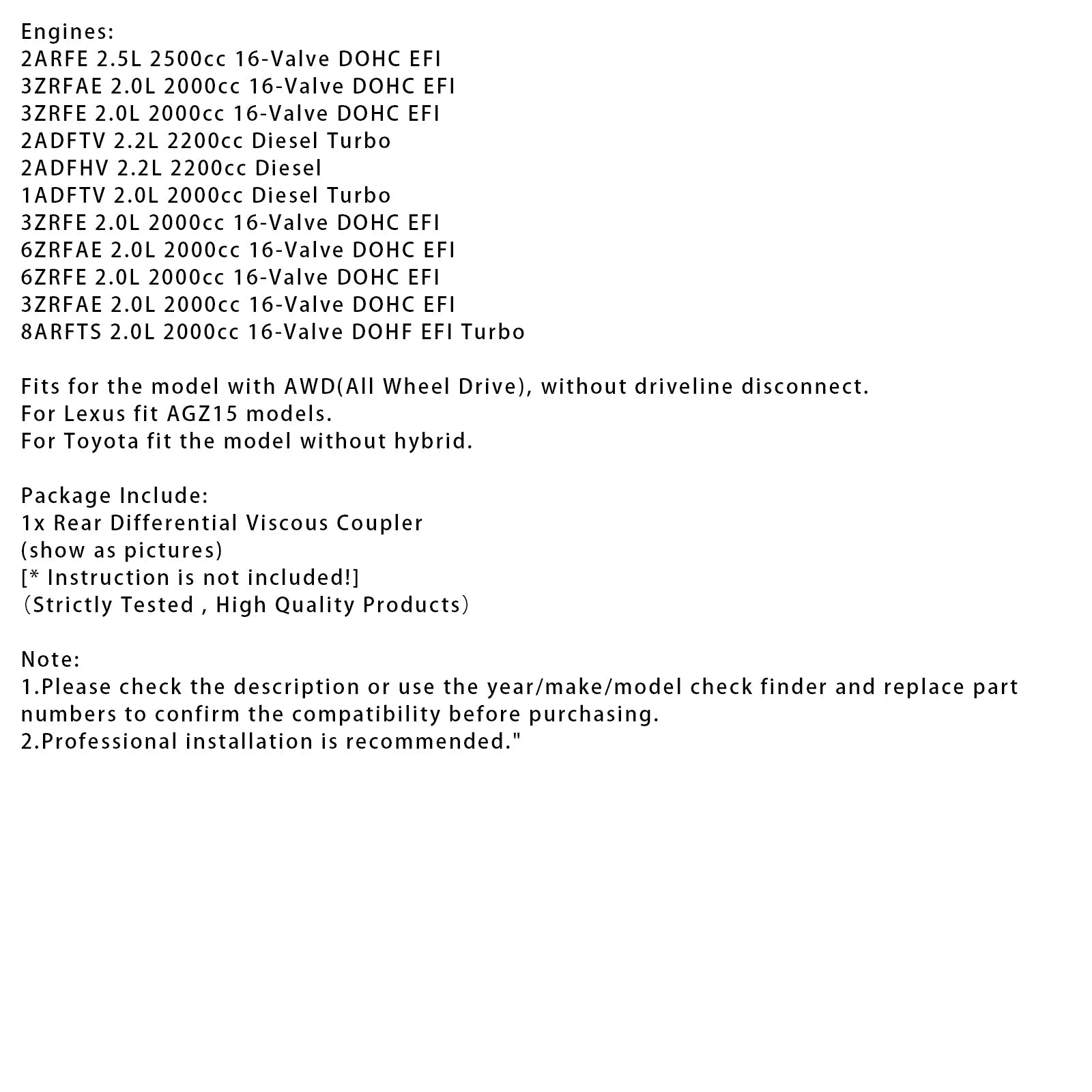 2015-2018 Lexus NX200t 2.0L Rear Differential Viscous Coupler 41303-42023 4130342023