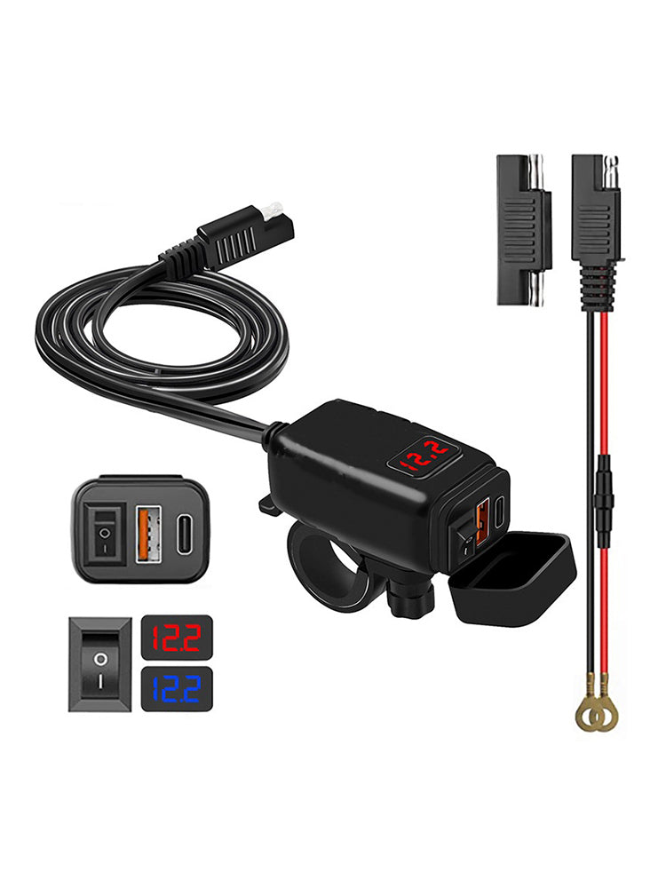 Motorcycle USB Super Fast Charger Handlebar Holder PD+QC3.0 Tpye-C Power Adapter