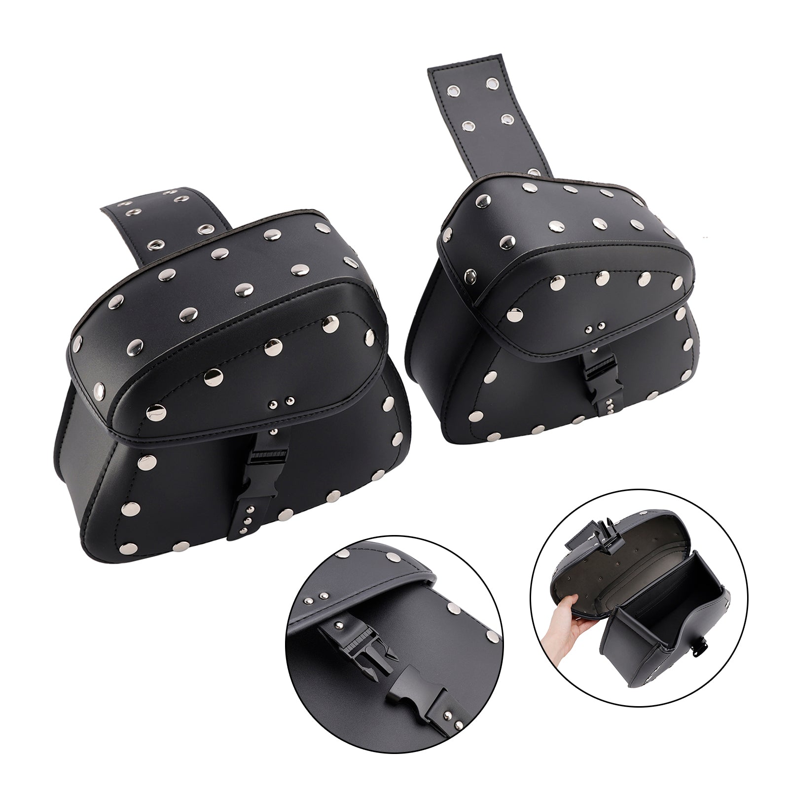 Universal Saddlebag Side Storage Tail Bag Pu Luggage Black 22L For Motorcycle