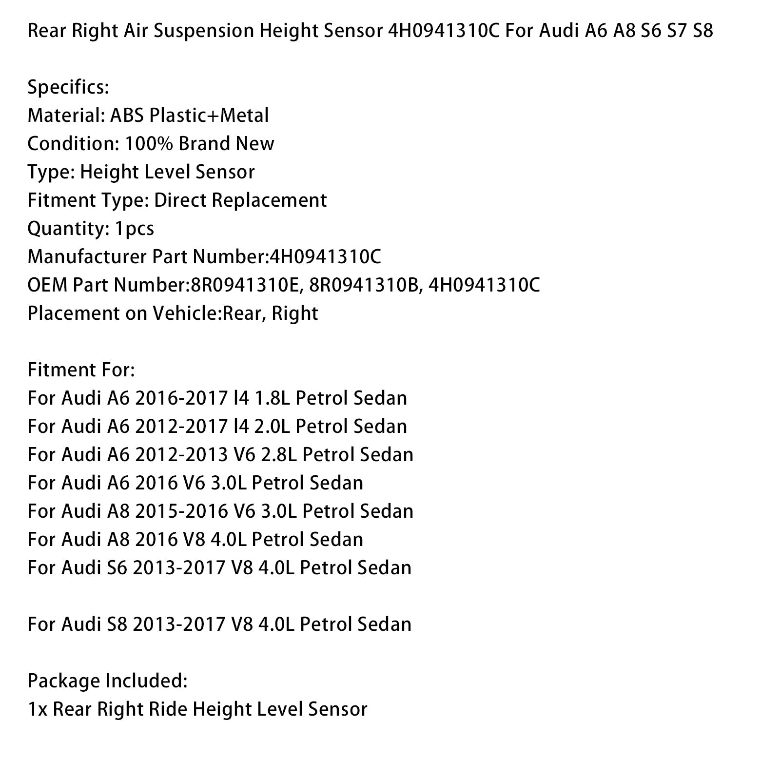 Rear Right Air Suspension Height Sensor 4H0941310C For Audi A6 A8 S6 S7 S8