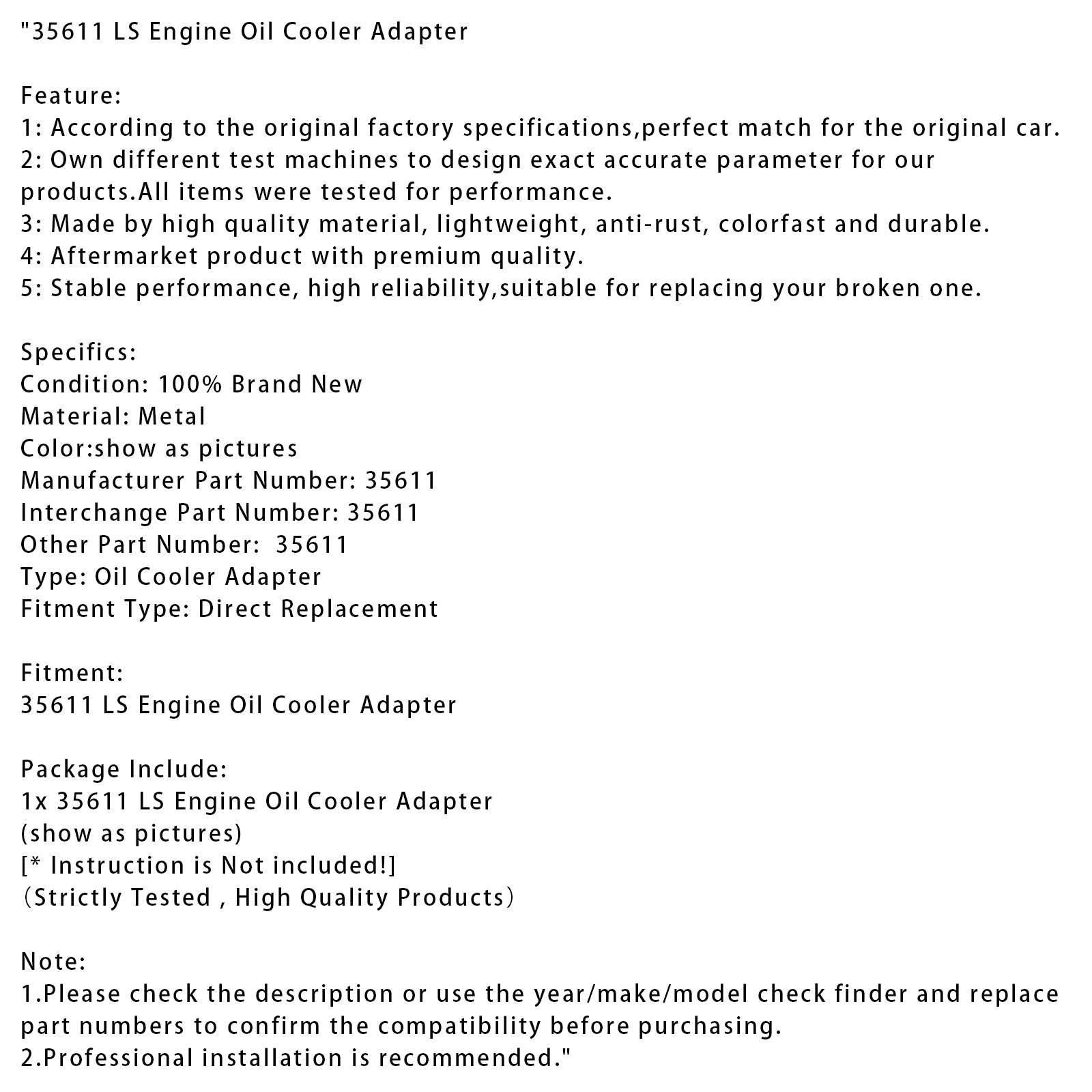 35611 LS Engine Oil Cooler Adapter