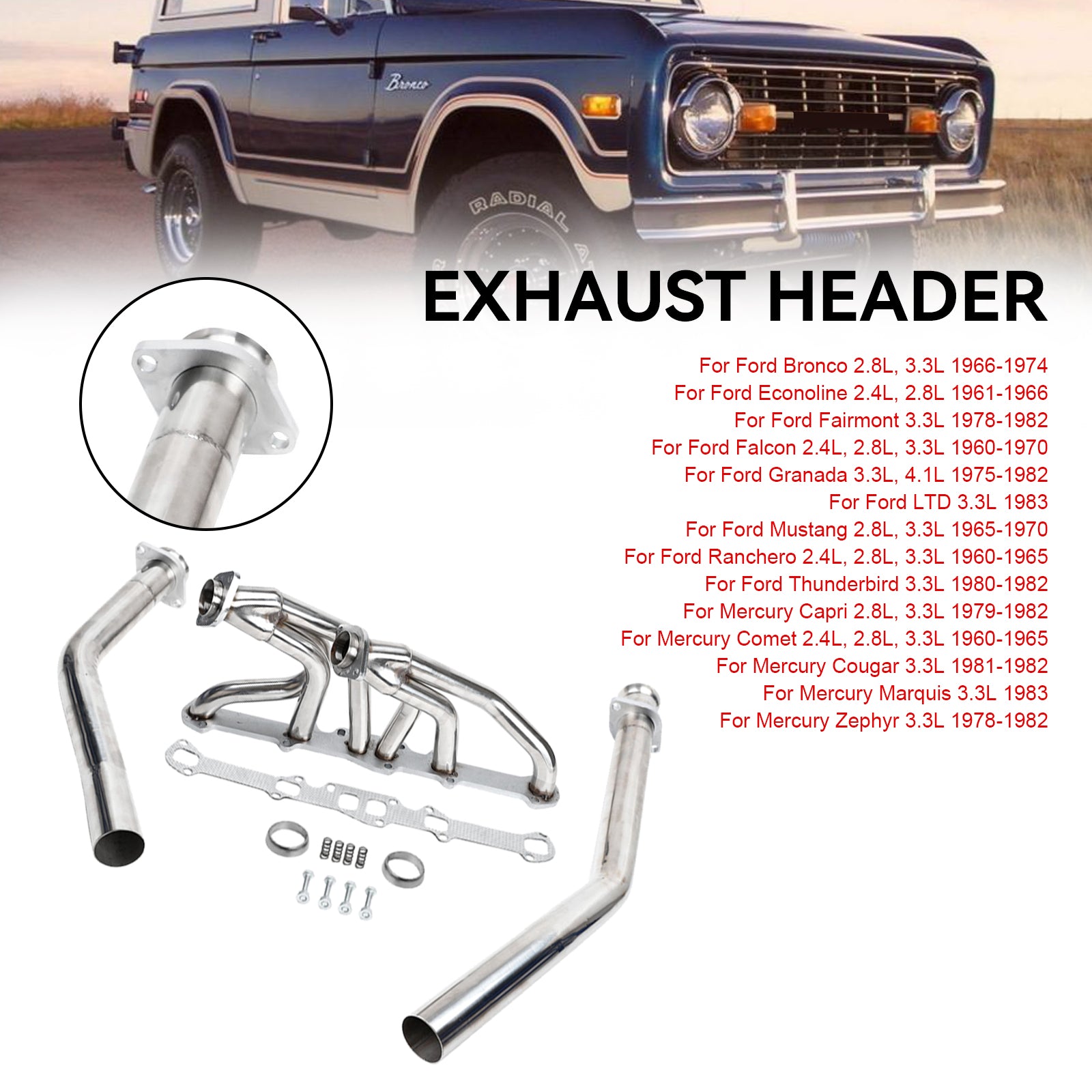 Stainless Steel Exhaust Headers fit Ford Mustang fit Mercury 144/170/200/250